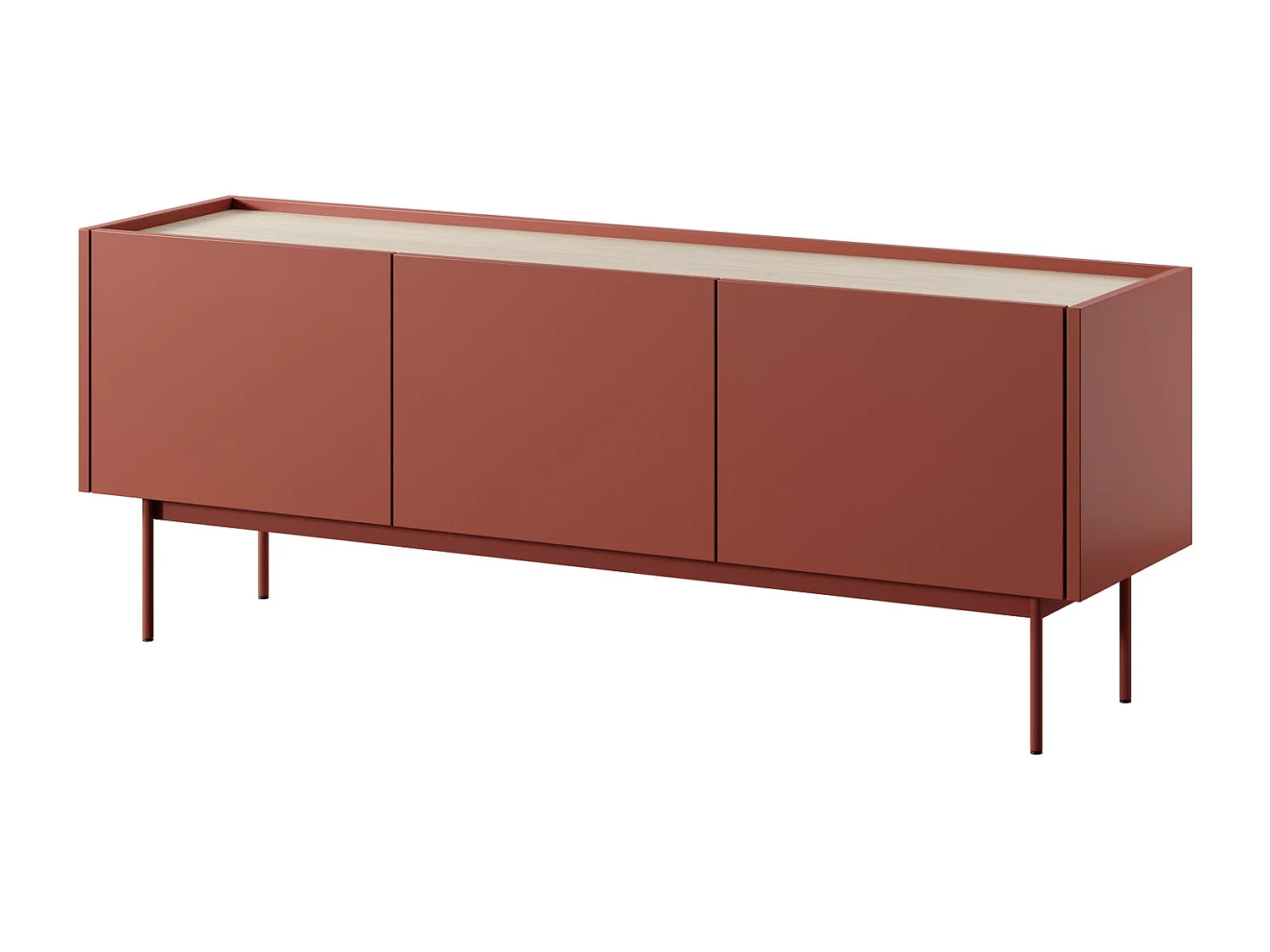 Meuble TV 3 portes Laris - meuble TV 100 cm, salon, sur pieds, rouge
