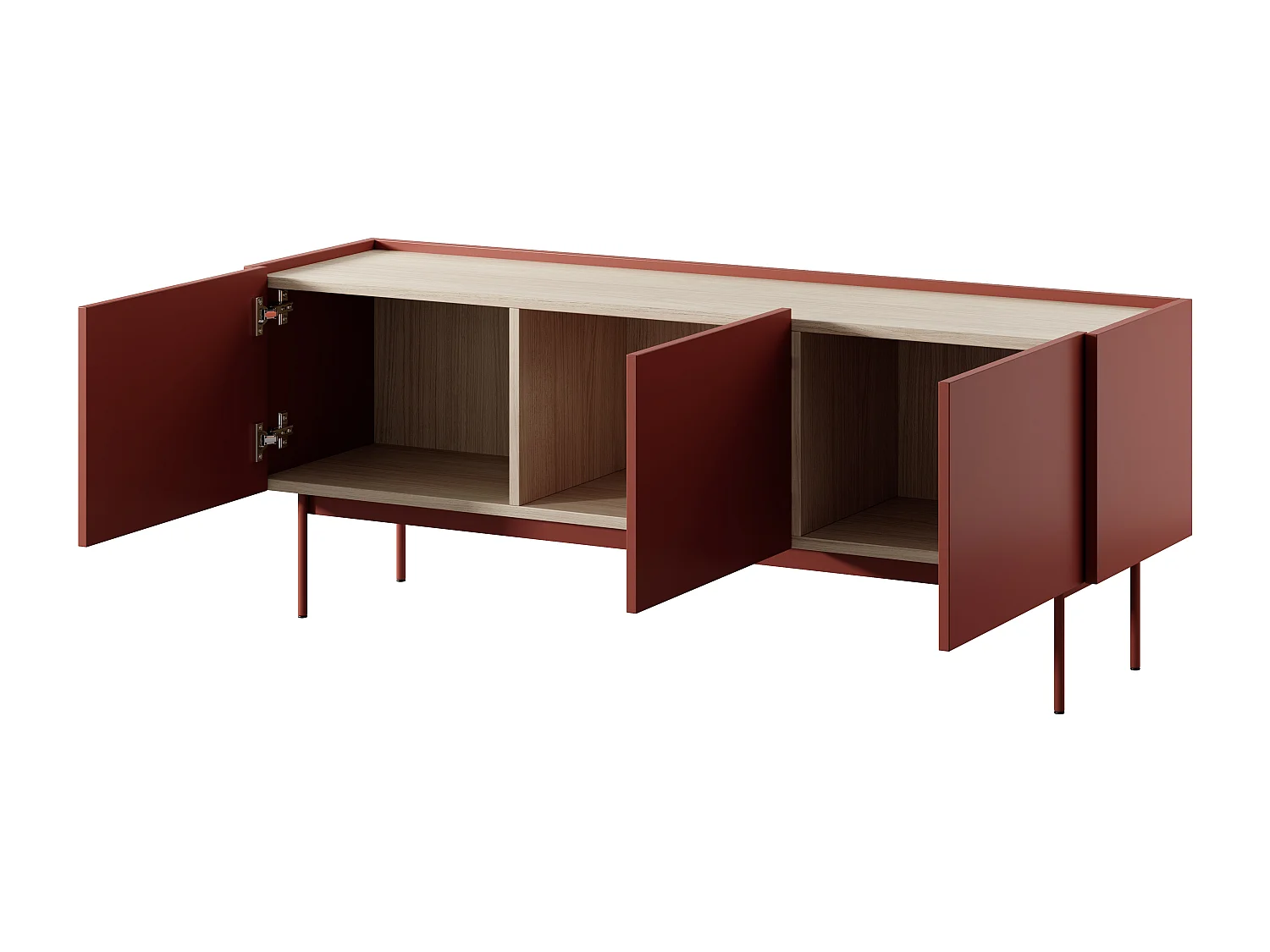 Meuble TV 3 portes Laris - meuble TV 100 cm, salon, sur pieds, rouge