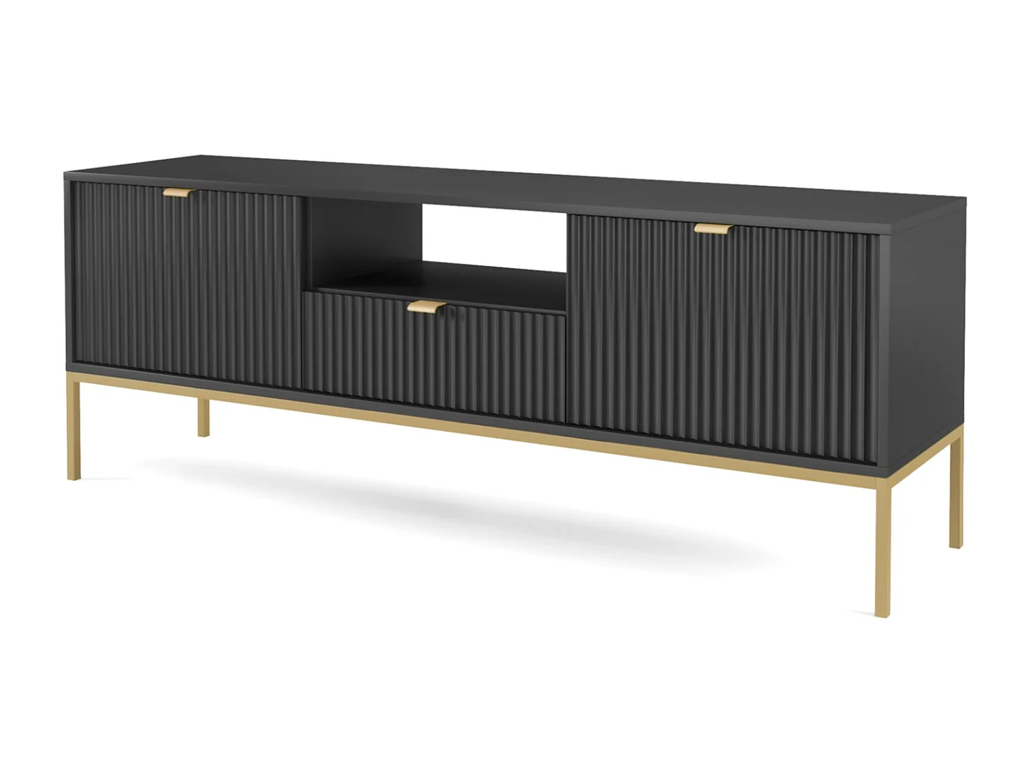 TV-meubel 150 cm Galla - tv-kast met lades, zwart + goud