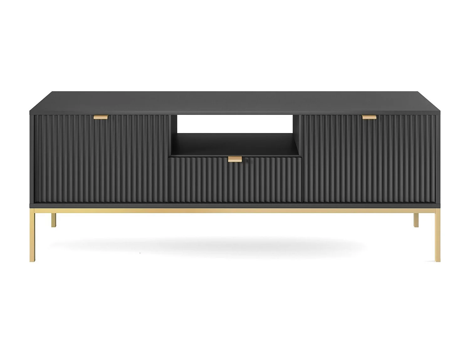 TV-meubel 150 cm Galla - tv-kast met lades, zwart + goud