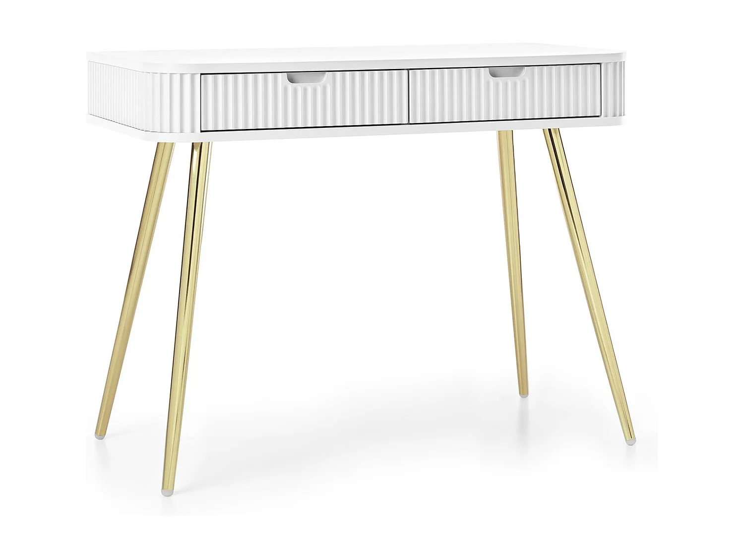 Table console avec tiroirs Gerly - console 100 cm, façades rainurées, blanc + or