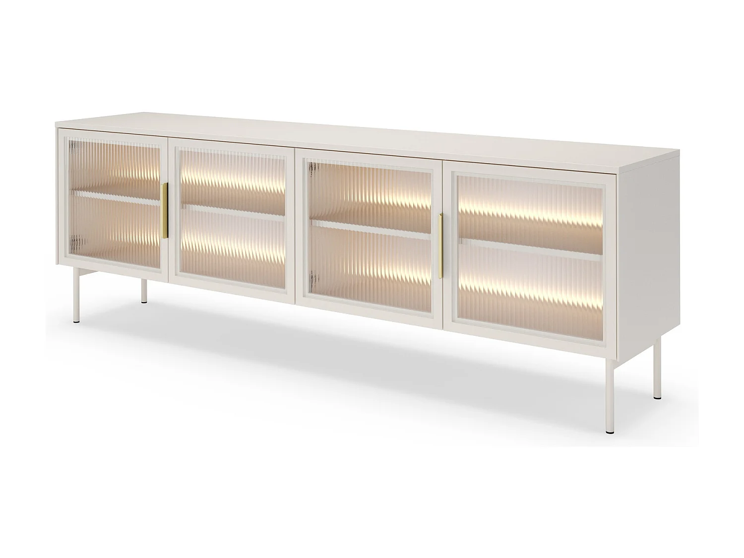 Meuble TV 180 cm Senzia avec LED - 4 portes en verre, pieds hauts 18 cm - cachemire