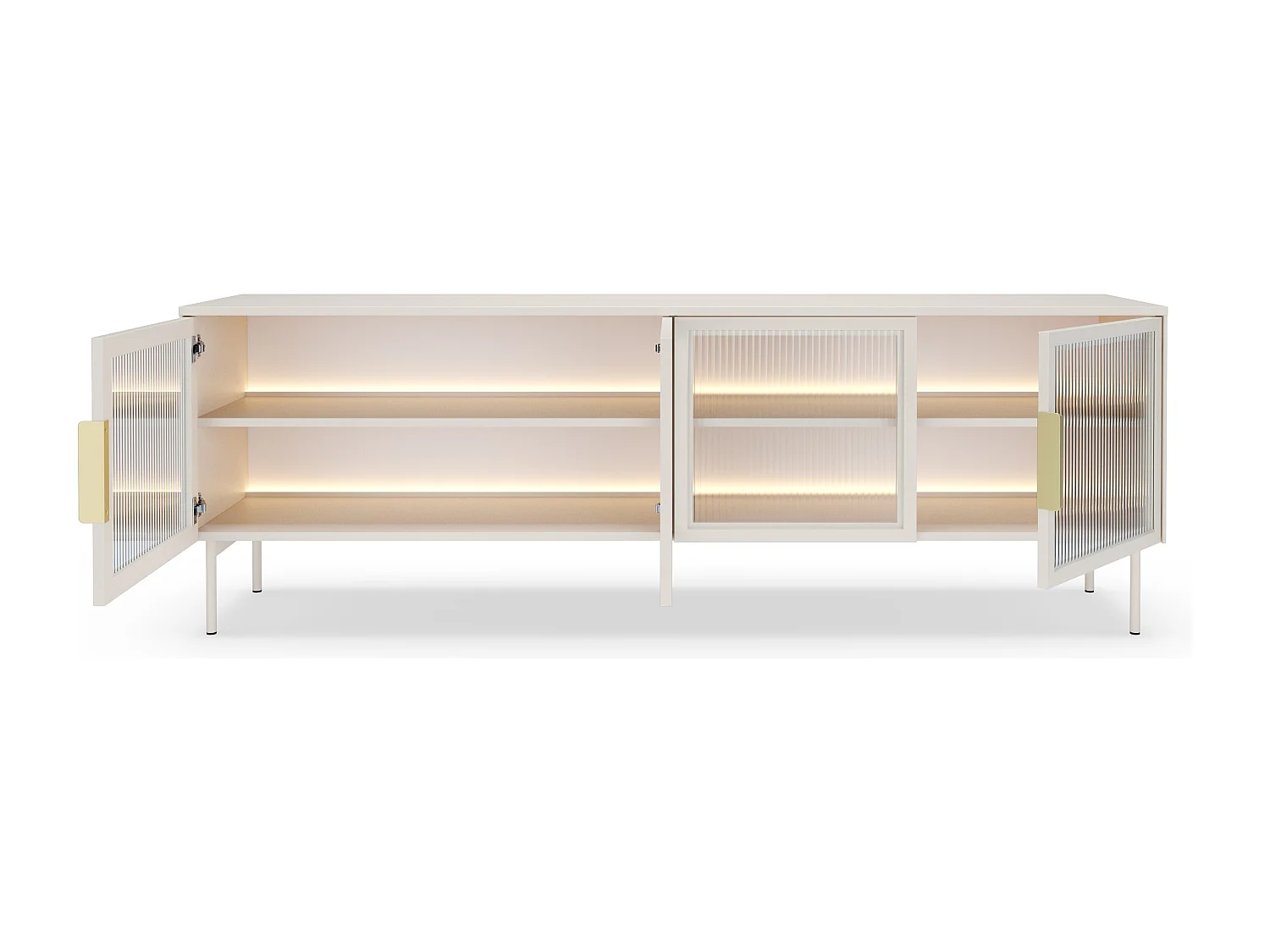 Meuble TV 180 cm Senzia avec LED - 4 portes en verre, pieds hauts 18 cm - cachemire