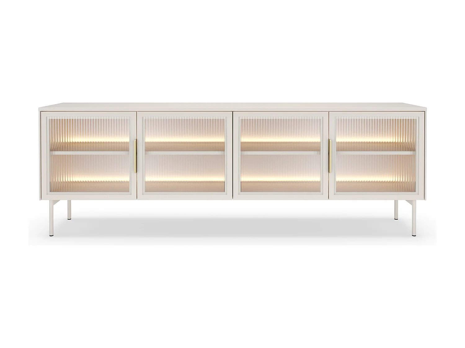 Meuble TV 180 cm Senzia avec LED - 4 portes en verre, pieds hauts 18 cm - cachemire