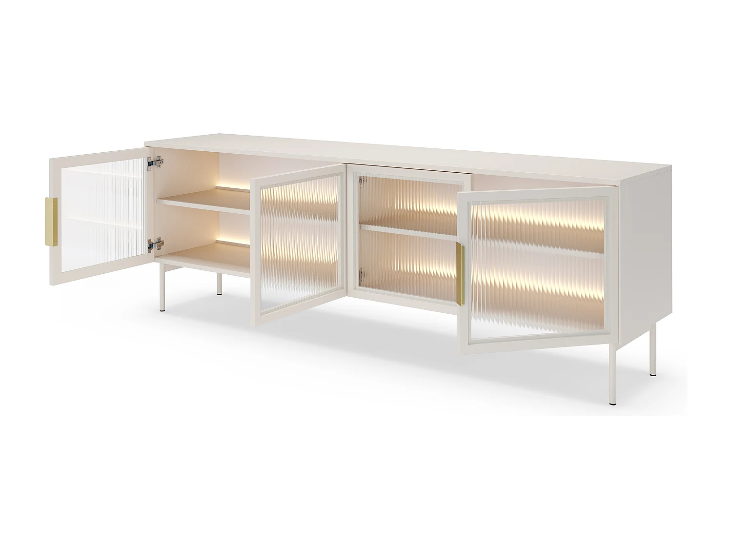 Meuble TV 180 cm Senzia avec LED - 4 portes en verre, pieds hauts 18 cm - cachemire