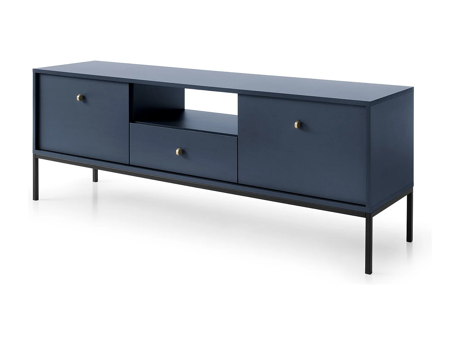 TV-lowboard 150 cm Monti - tv-meubel met lade op poten, 2 deuren - marineblauw + zwart