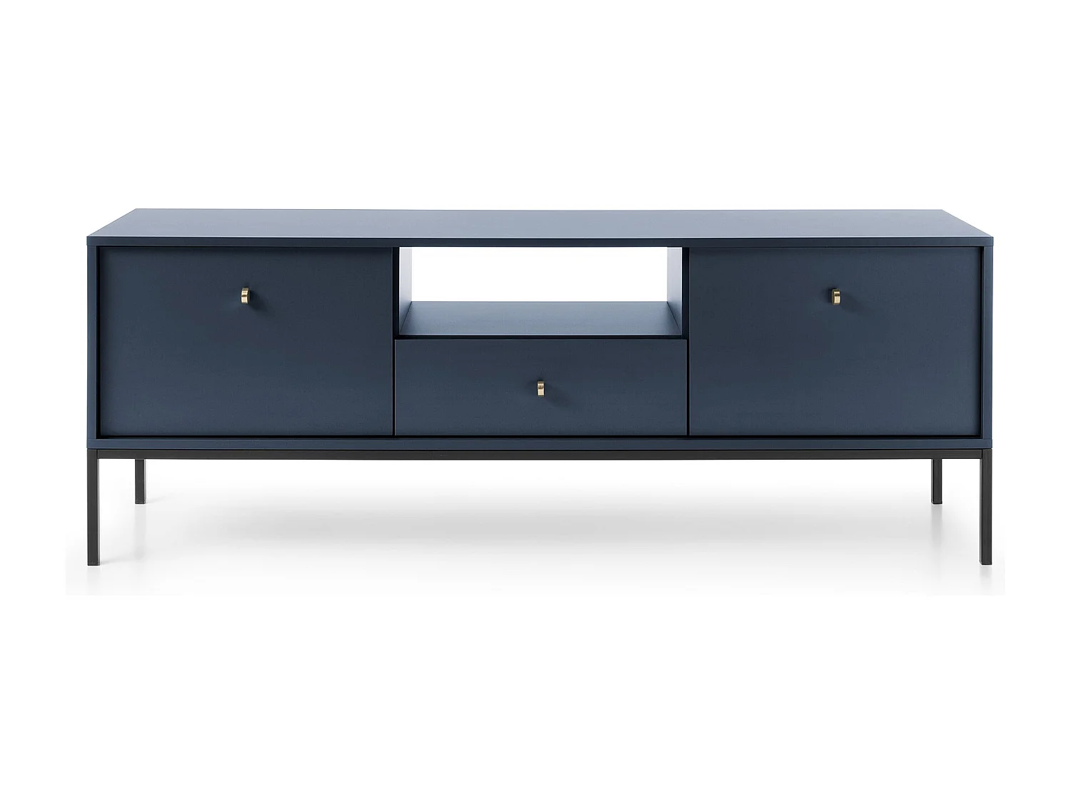 TV-lowboard 150 cm Monti - tv-meubel met lade op poten, 2 deuren - marineblauw + zwart