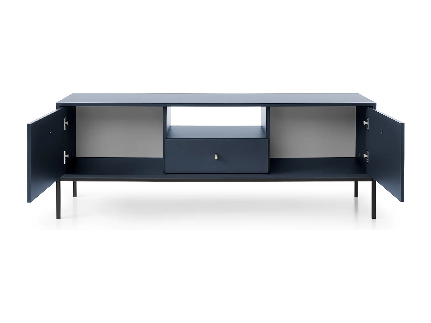 TV-lowboard 150 cm Monti - tv-meubel met lade op poten, 2 deuren - marineblauw + zwart