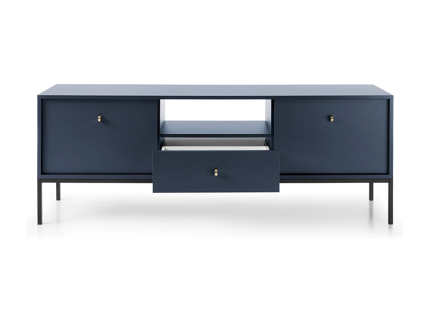 TV-lowboard 150 cm Monti - tv-meubel met lade op poten, 2 deuren - marineblauw + zwart