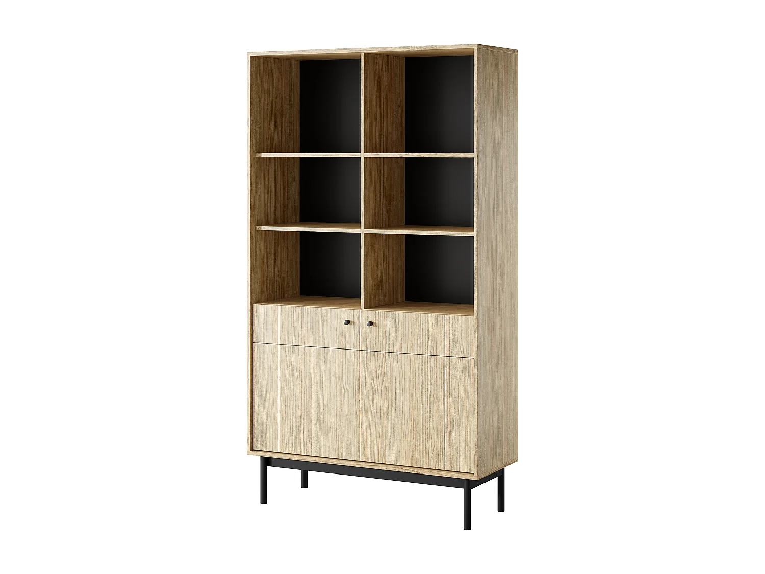 Bibliothèque 2 portes Lunaris 100 cm, meuble pour bureau, salon - chêne Linea
