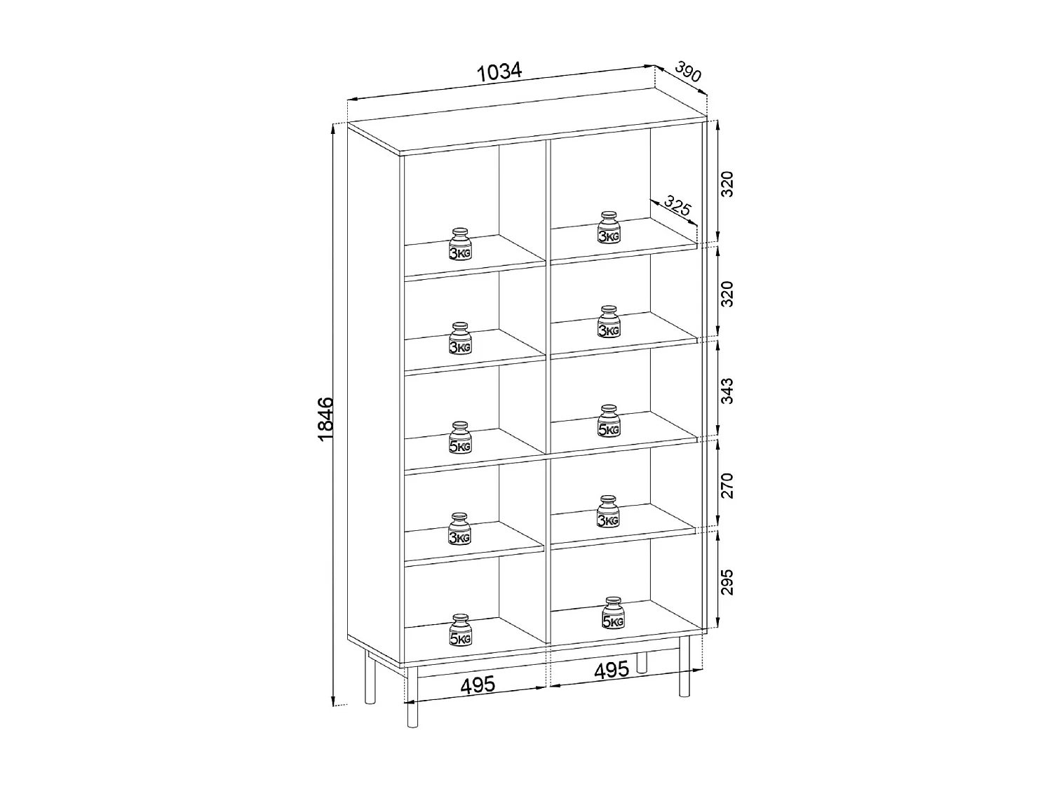 Bibliothèque 2 portes Lunaris 100 cm, meuble pour bureau, salon - chêne Linea
