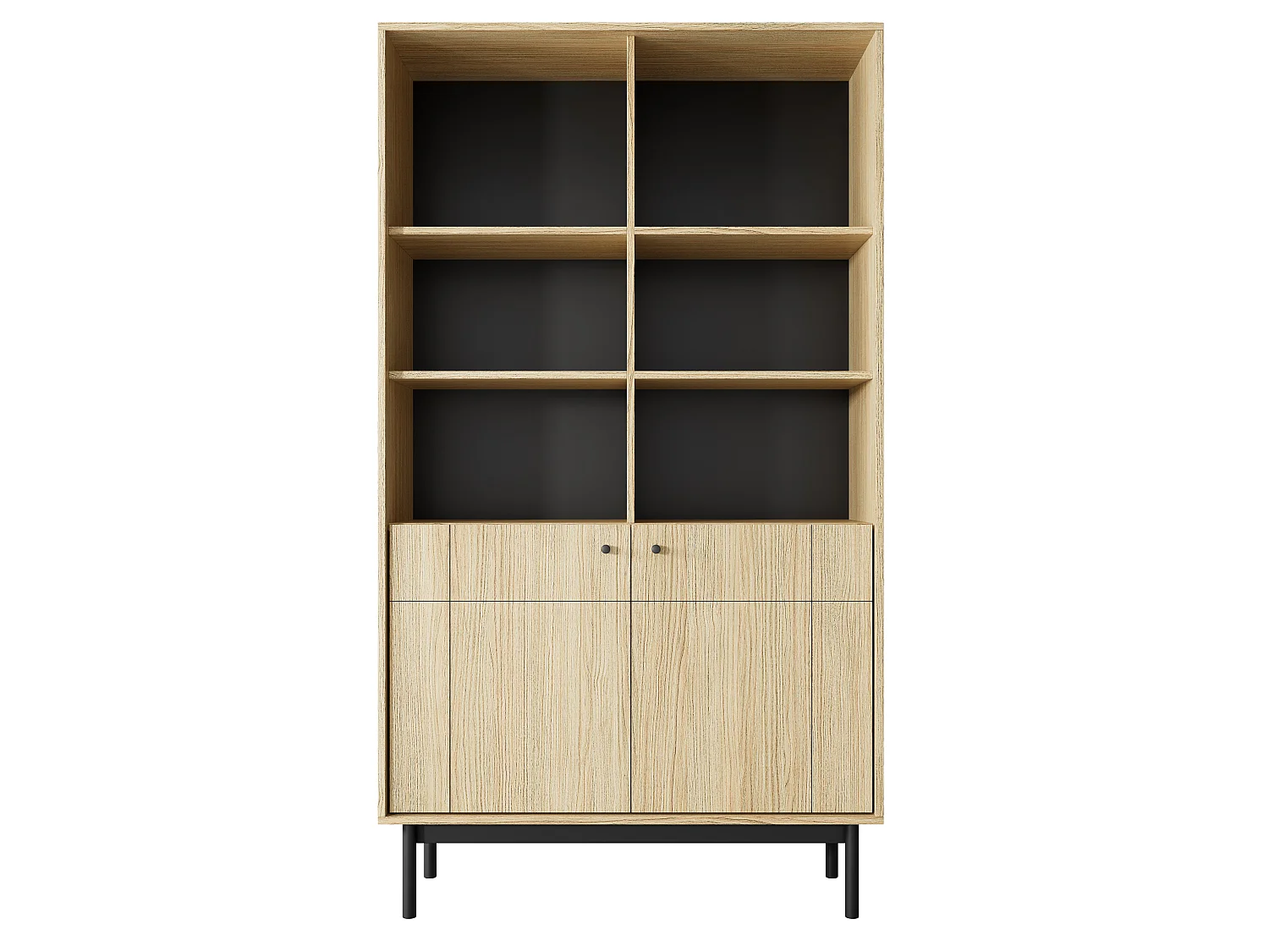 Bibliothèque 2 portes Lunaris 100 cm, meuble pour bureau, salon - chêne Linea