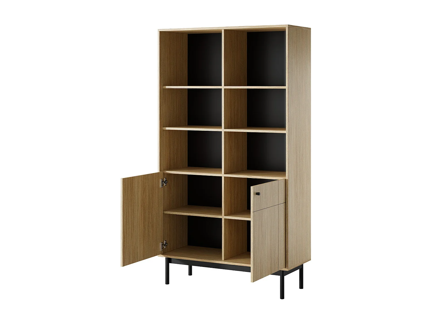 Bibliothèque 2 portes Lunaris 100 cm, meuble pour bureau, salon - chêne Linea