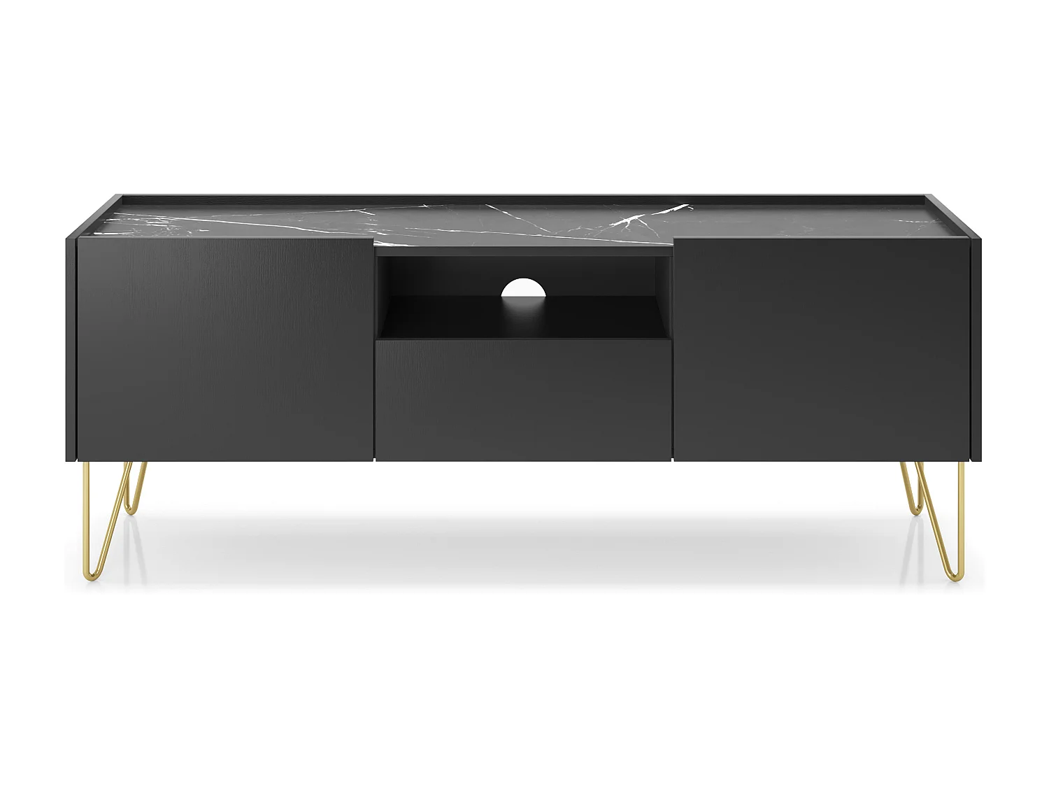 TV-meubel 145 cm zwart Olven, gouden pootjes, marmer - 2-deurs tv-kast voor de woonkamer