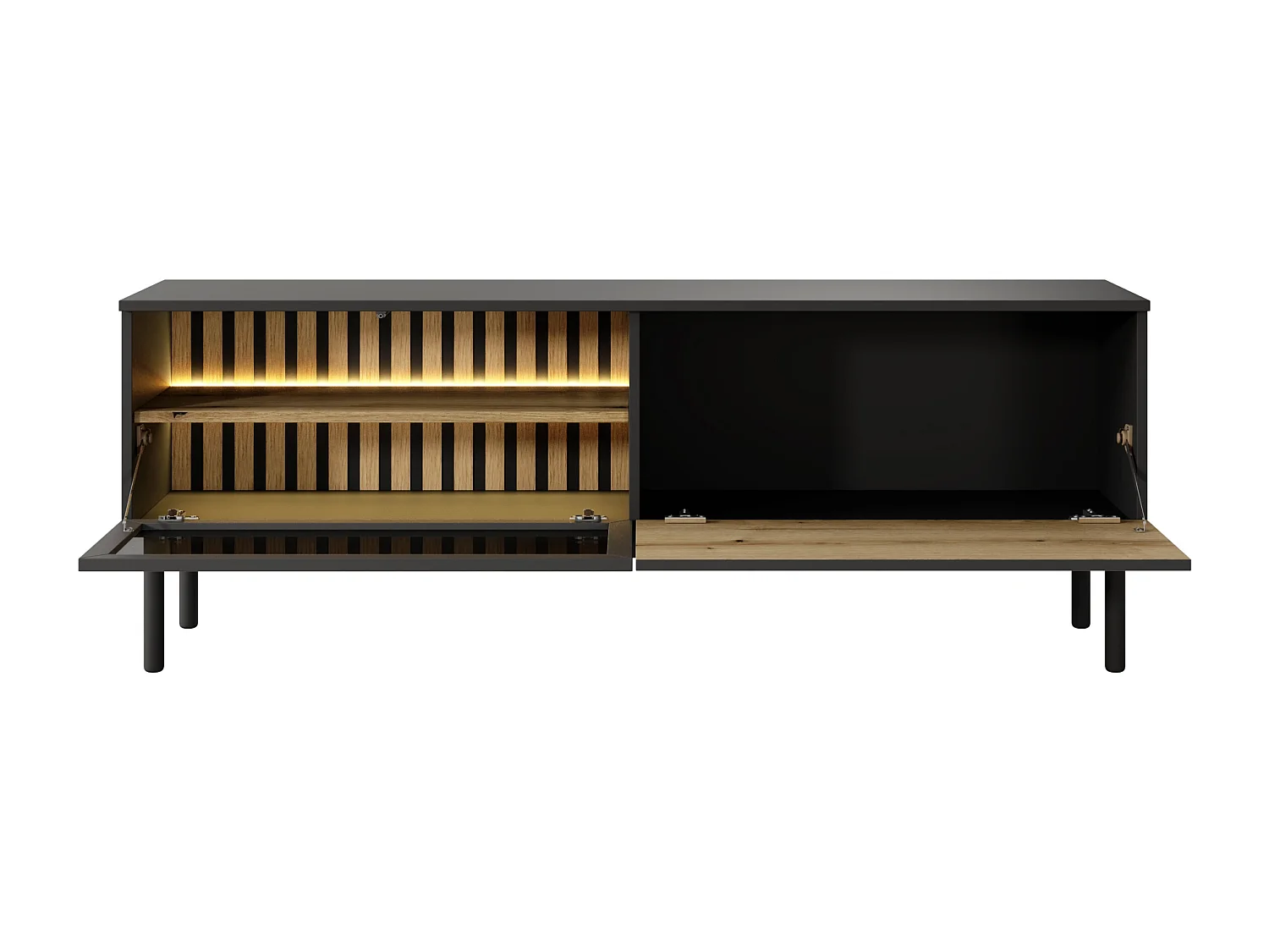 Meuble TV 150 cm Jotare - éclairage LED, pieds 20 cm - meuble TV 2 portes, chêne Evoke