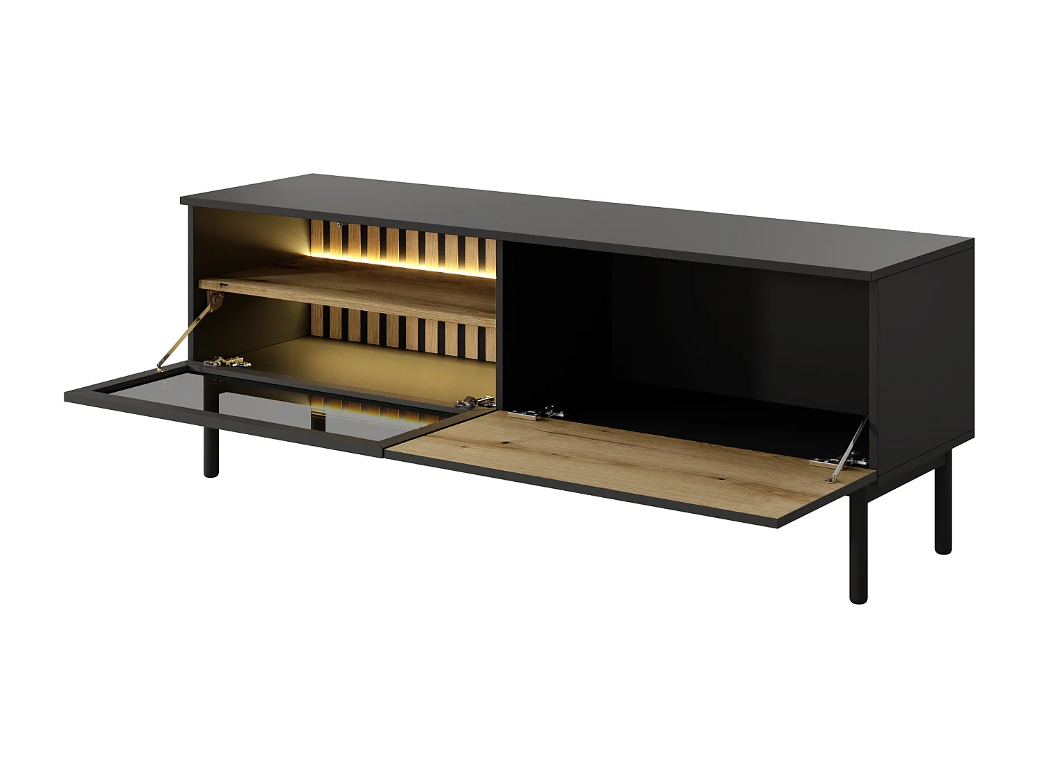 Meuble TV 150 cm Jotare - éclairage LED, pieds 20 cm - meuble TV 2 portes, chêne Evoke