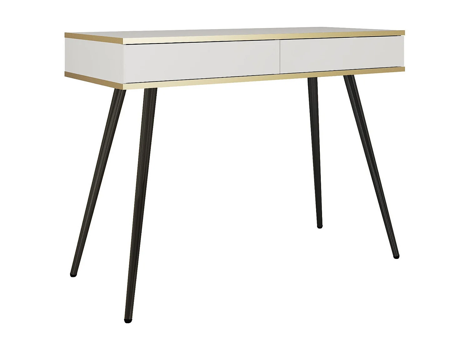 Coiffeuse 100 cm pour chambre Rodi, tiroir, détails dorés - blanc + noir