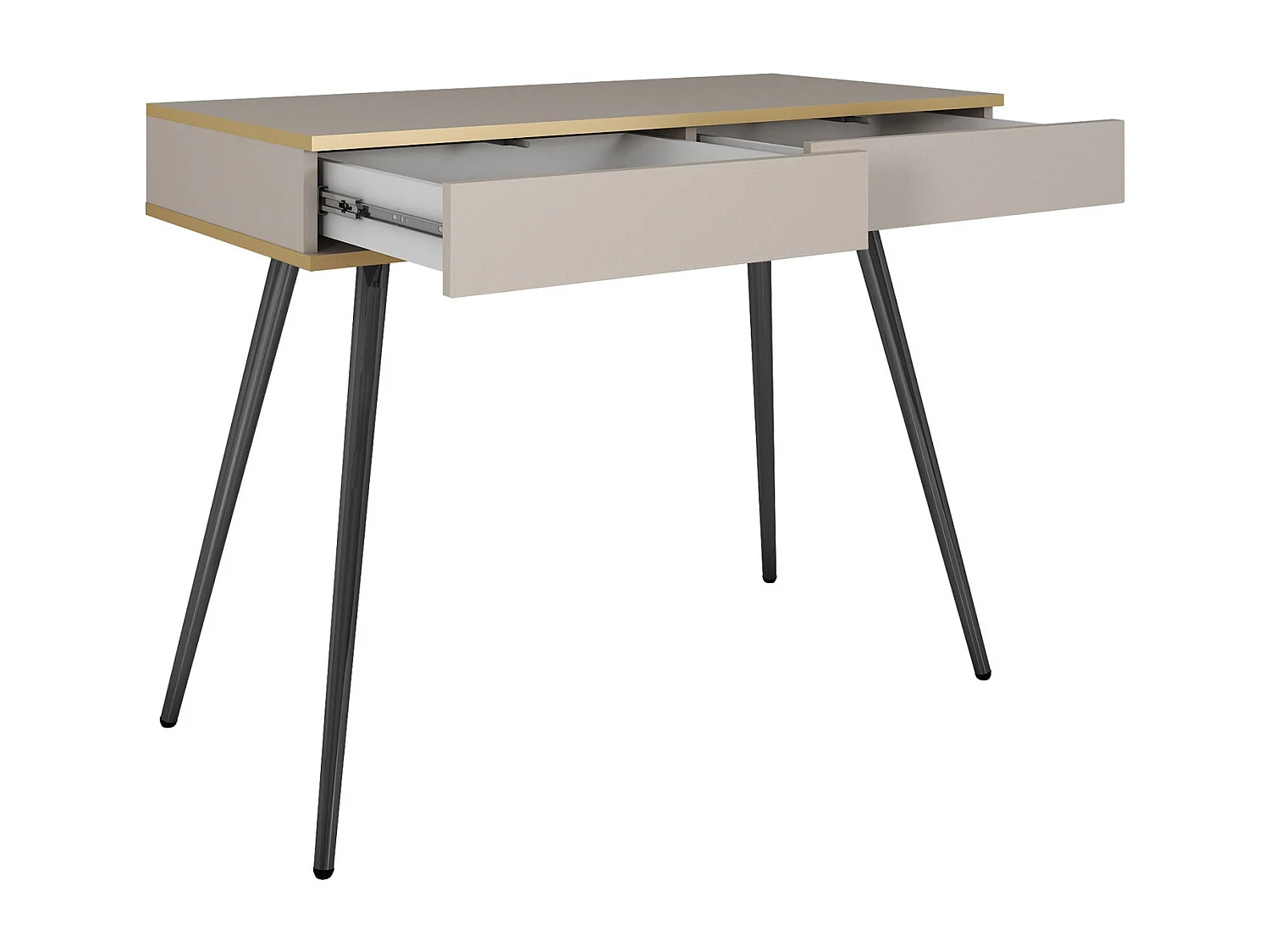 Coiffeuse 100 cm pour chambre Rodi, tiroir, détails dorés - blanc + noir