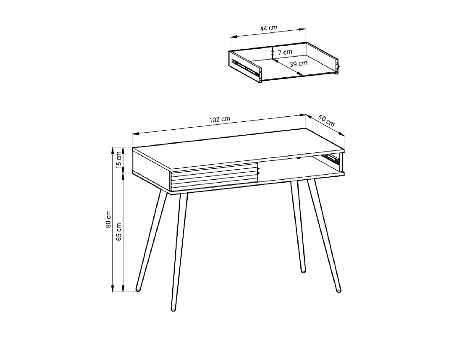 Coiffeuse 100 cm pour chambre Rodi, tiroir, détails dorés - blanc + noir