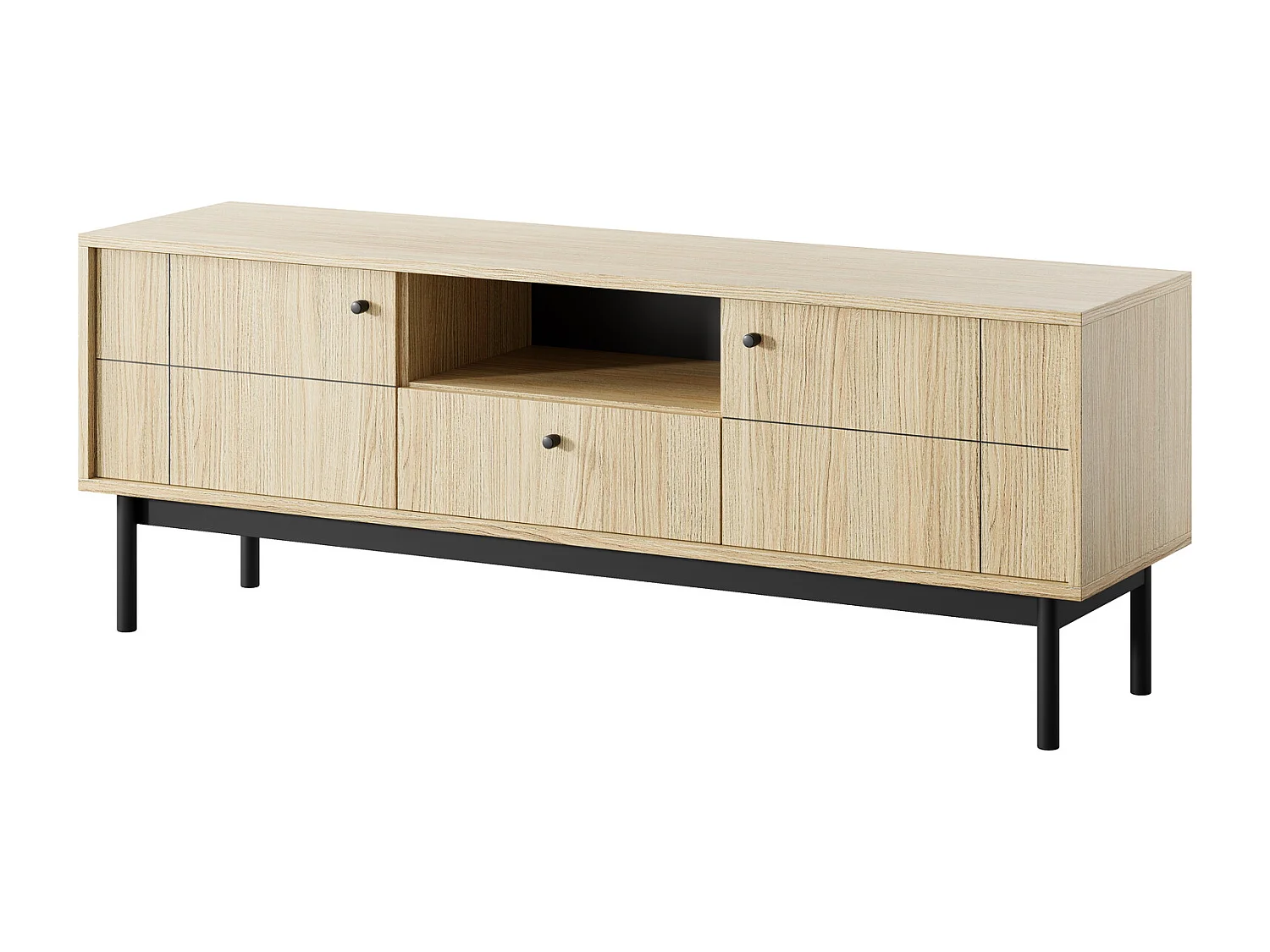 Szafka RTV do salonu 155 cm Lunaris z szufladą, 2 drzwi, na nóżkach - Dąb Linea