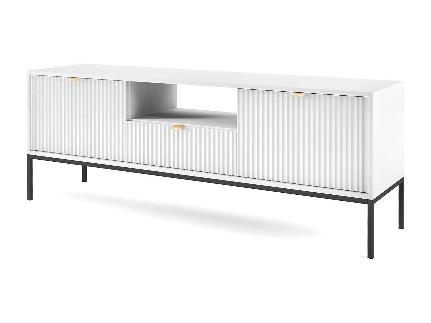 TV-meubel 150 cm Galla - tv-kast met lades, wit + zwart