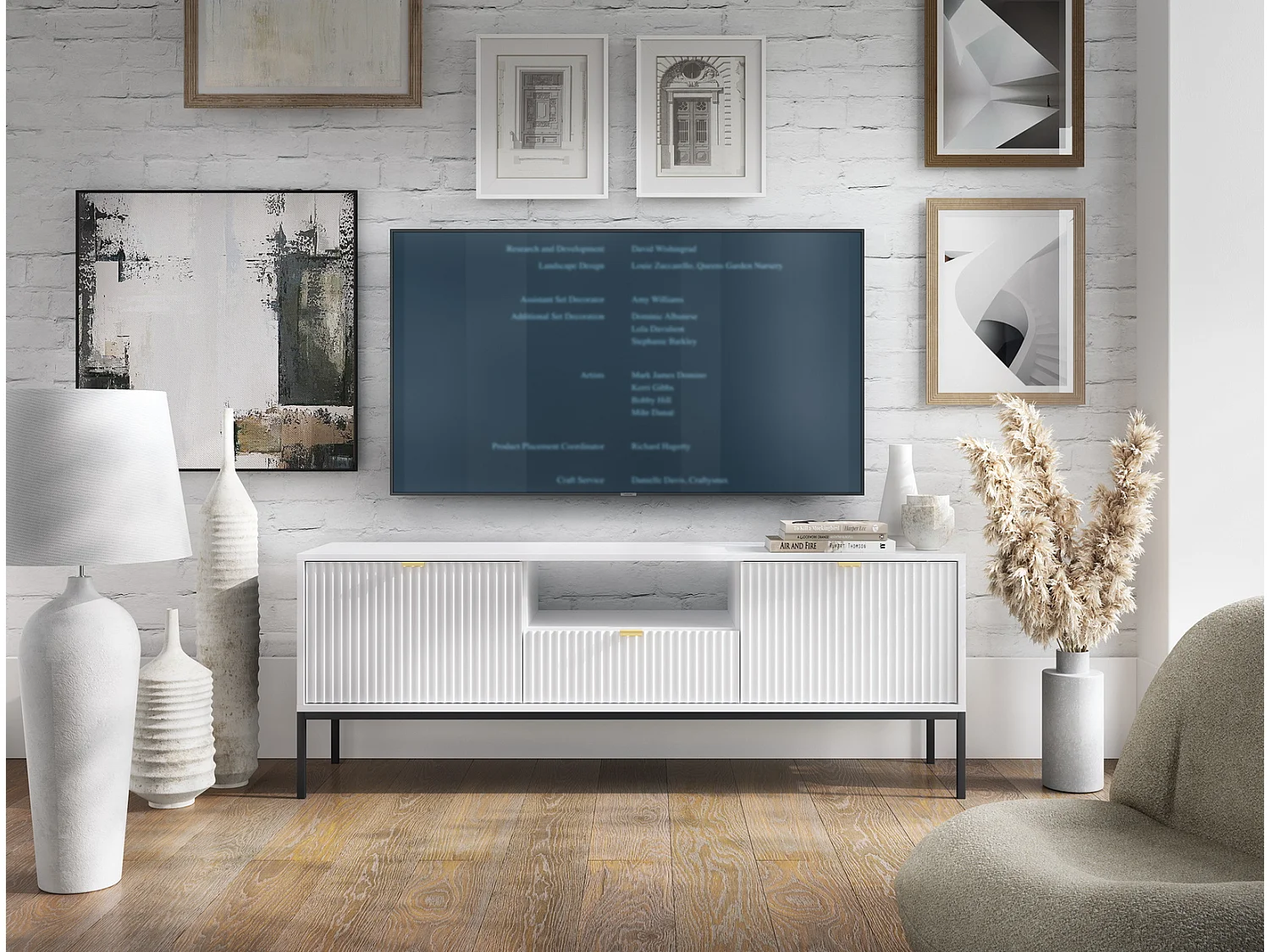 TV-meubel 150 cm Galla - tv-kast met lades, wit + zwart