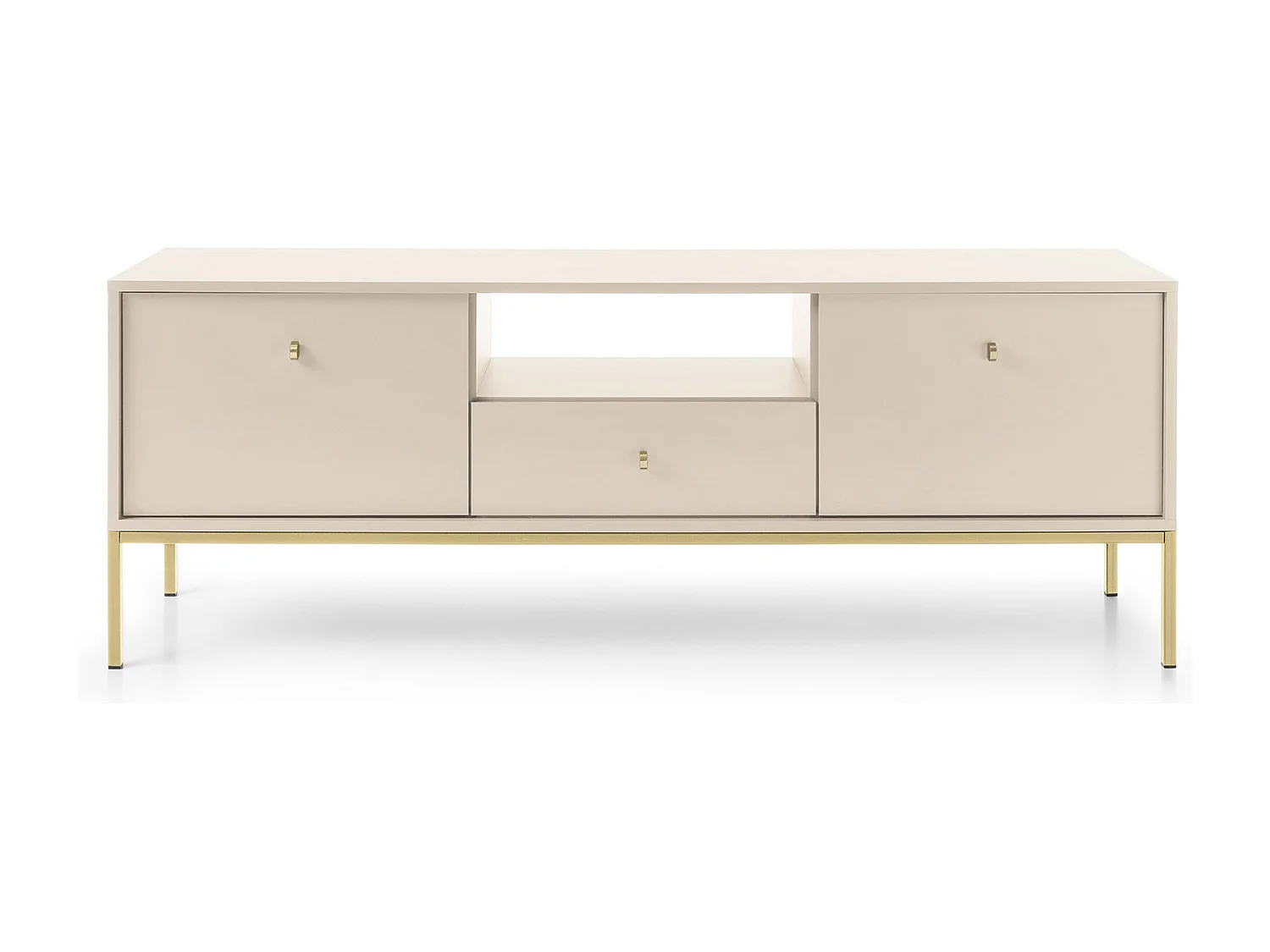 TV-lowboard 150 cm Monti - tv-meubel met lade op poten, 2 deuren - beige + goud