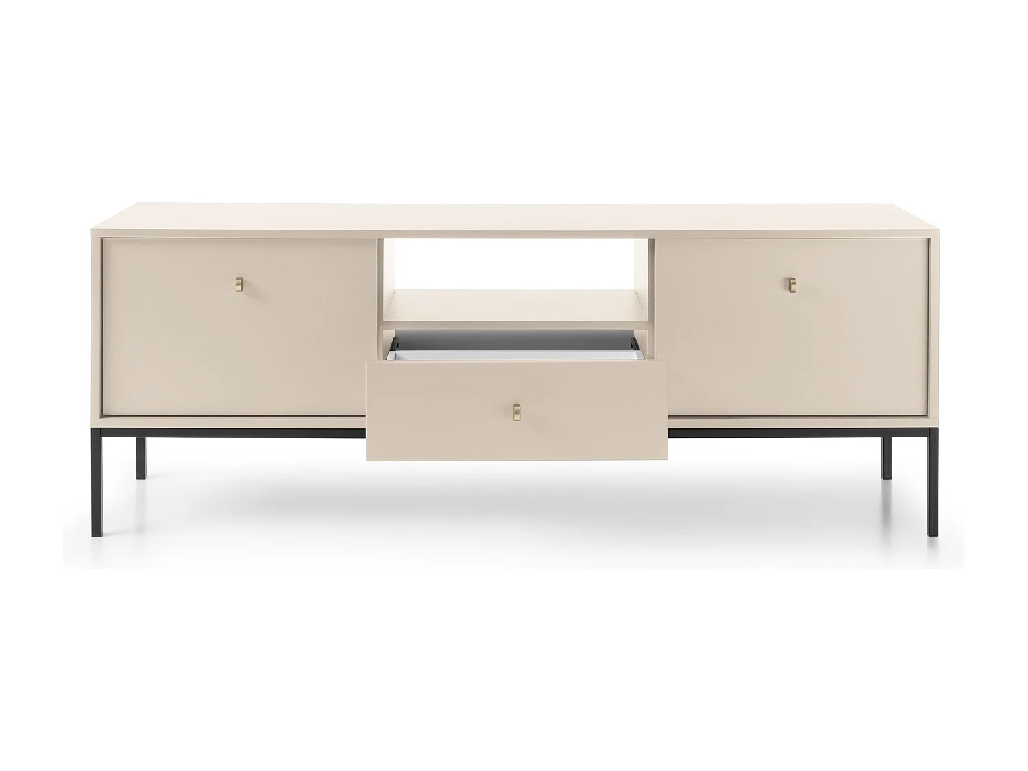 TV-lowboard 150 cm Monti - tv-meubel met lade op poten, 2 deuren - beige + goud