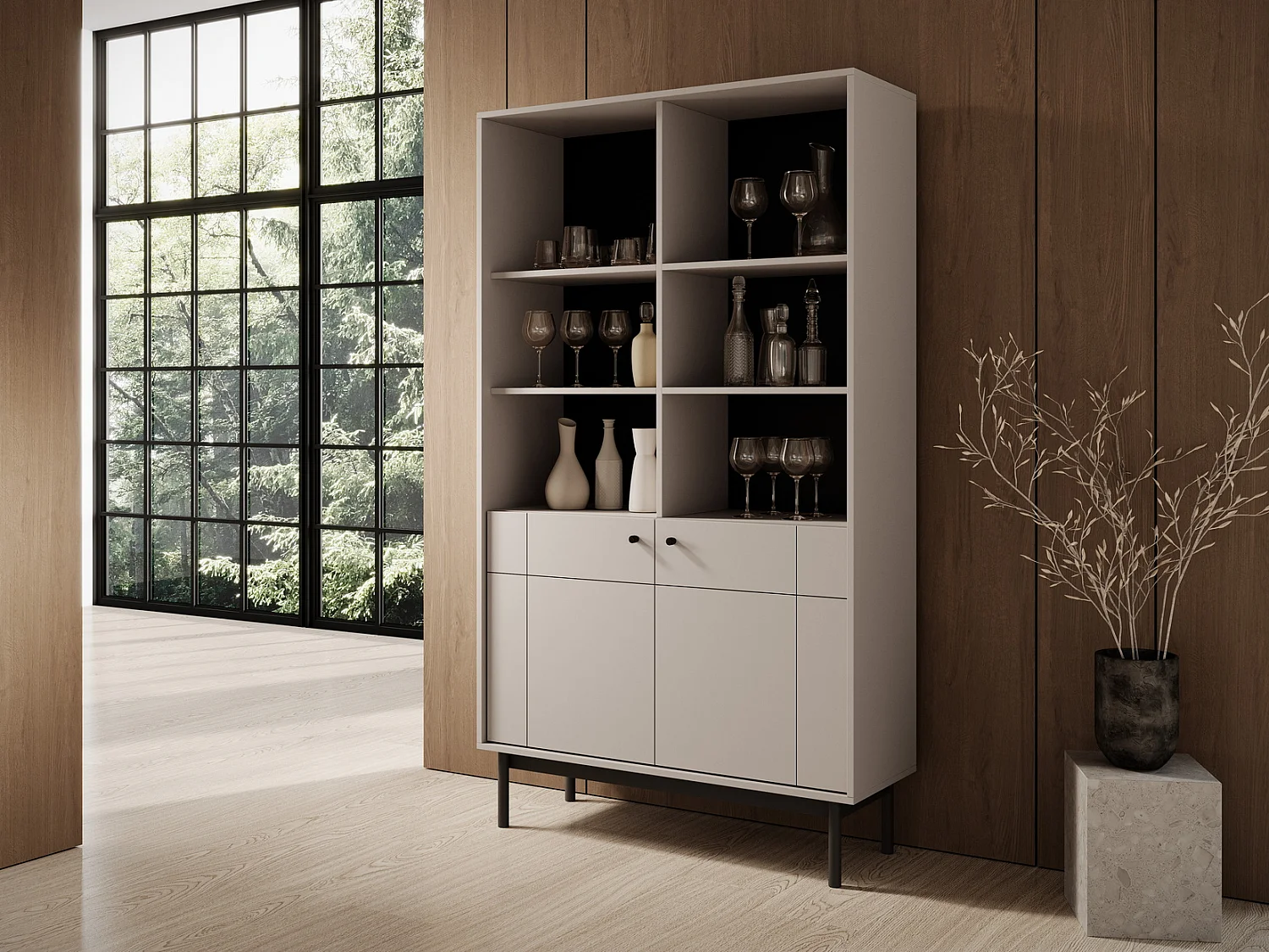 Bibliothèque 2 portes Lunaris 100 cm, meuble pour bureau, salon - cachemire