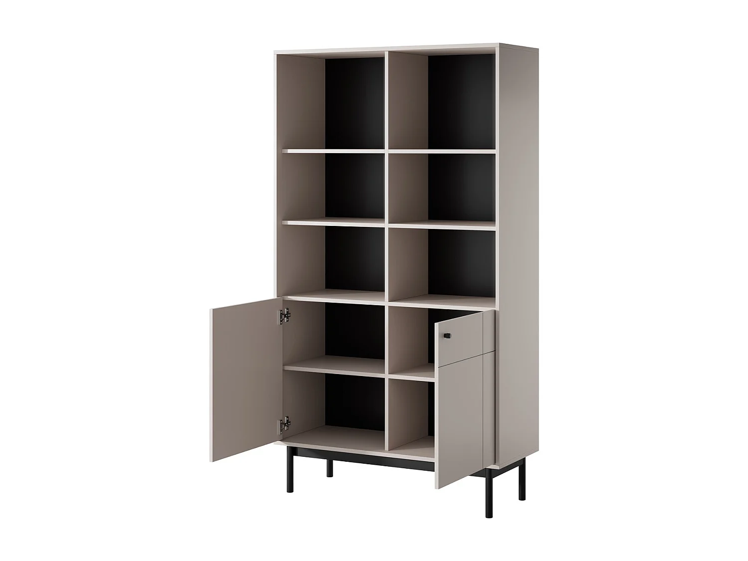 Bibliothèque 2 portes Lunaris 100 cm, meuble pour bureau, salon - cachemire