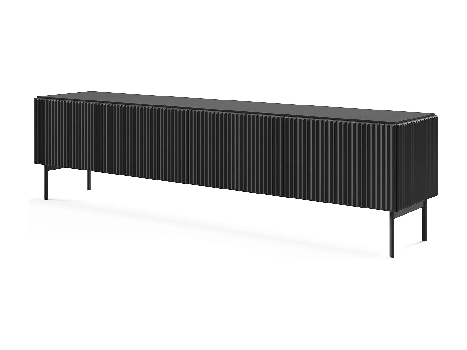 TV-meubel met geribbelde fronten 195 cm Galiano op poten - 4 deuren, tv-meubel voor de woonkamer - zwart