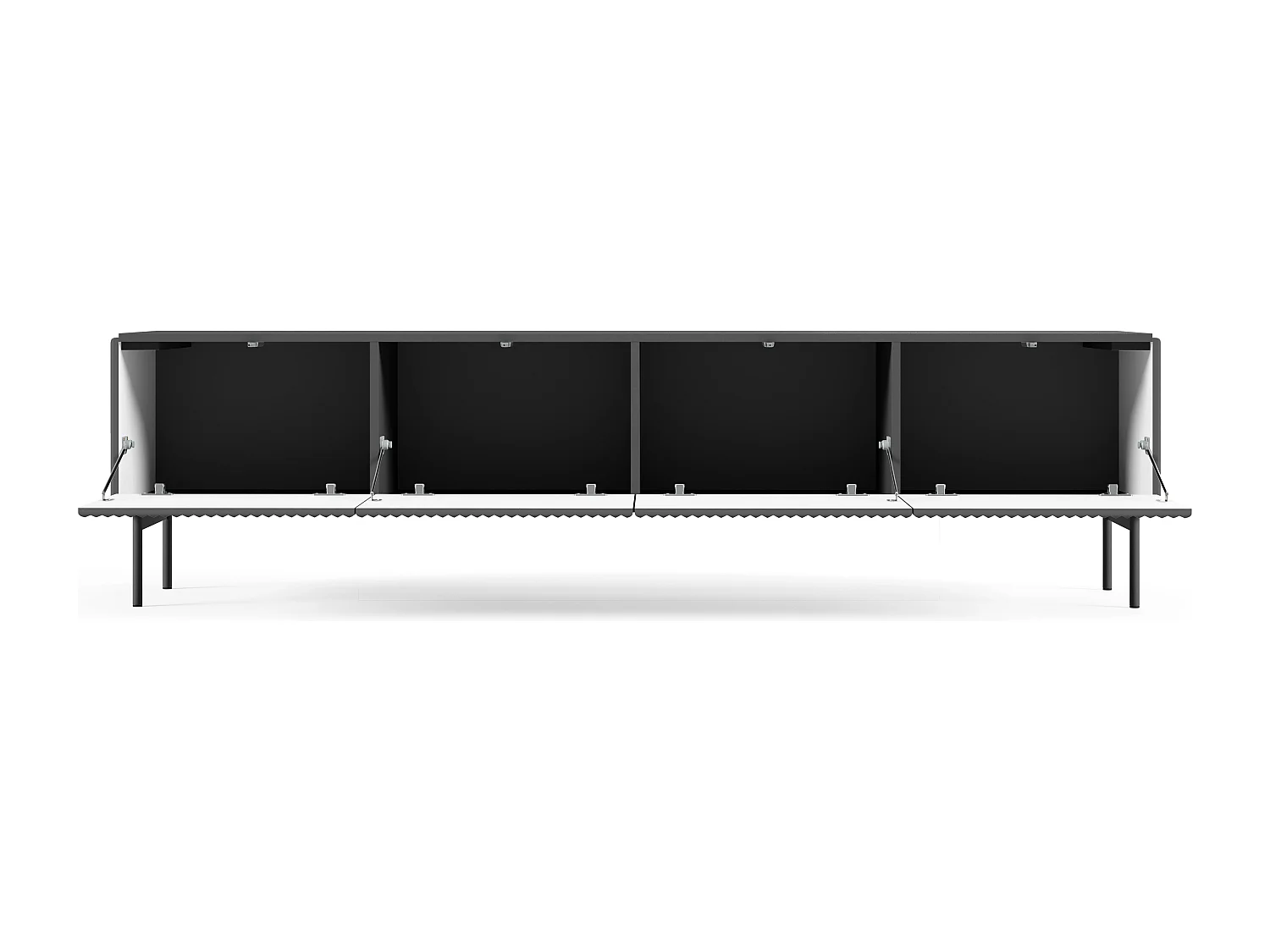 TV-meubel met geribbelde fronten 195 cm Galiano op poten - 4 deuren, tv-meubel voor de woonkamer - zwart