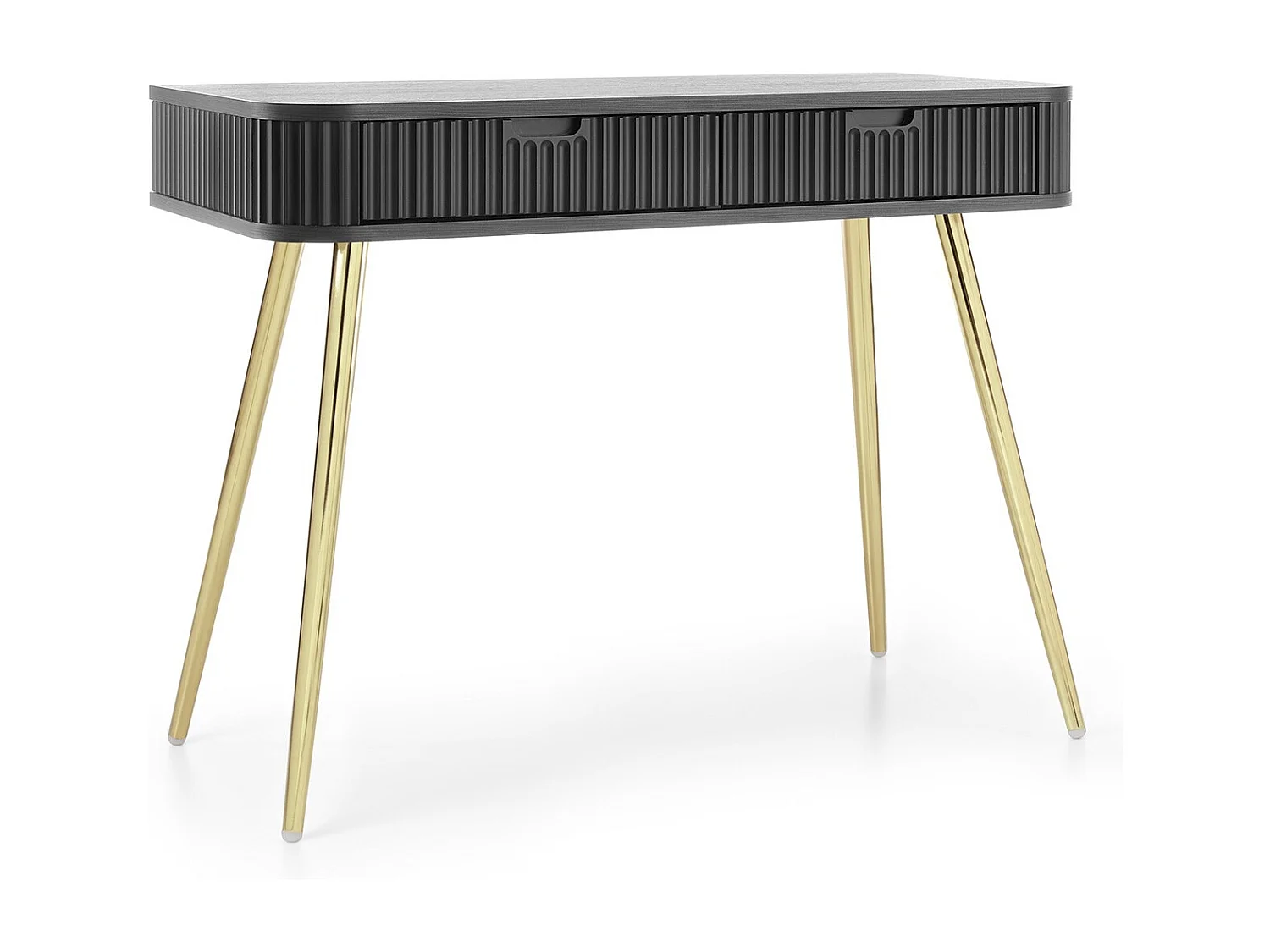 Kaptafel met lades Gerly - consoletafel 100 cm, geribbelde fronten, zwart + goud