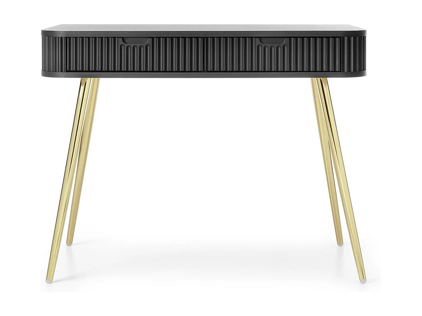 Kaptafel met lades Gerly - consoletafel 100 cm, geribbelde fronten, zwart + goud