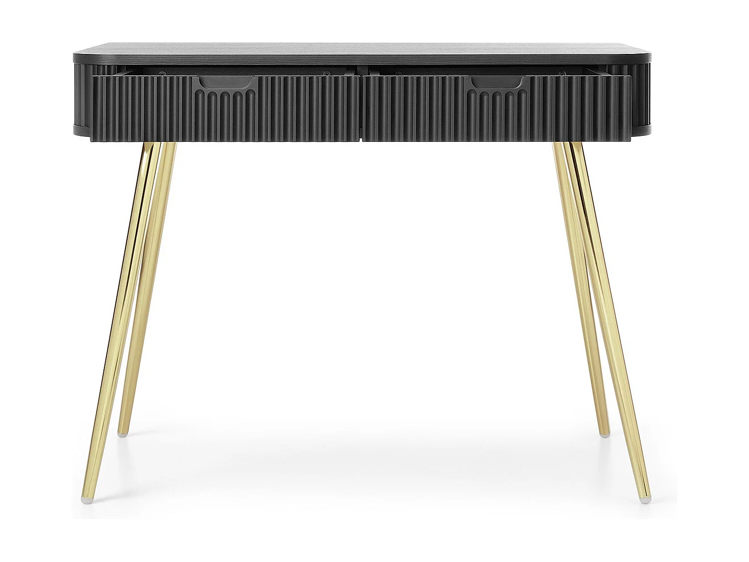 Kaptafel met lades Gerly - consoletafel 100 cm, geribbelde fronten, zwart + goud