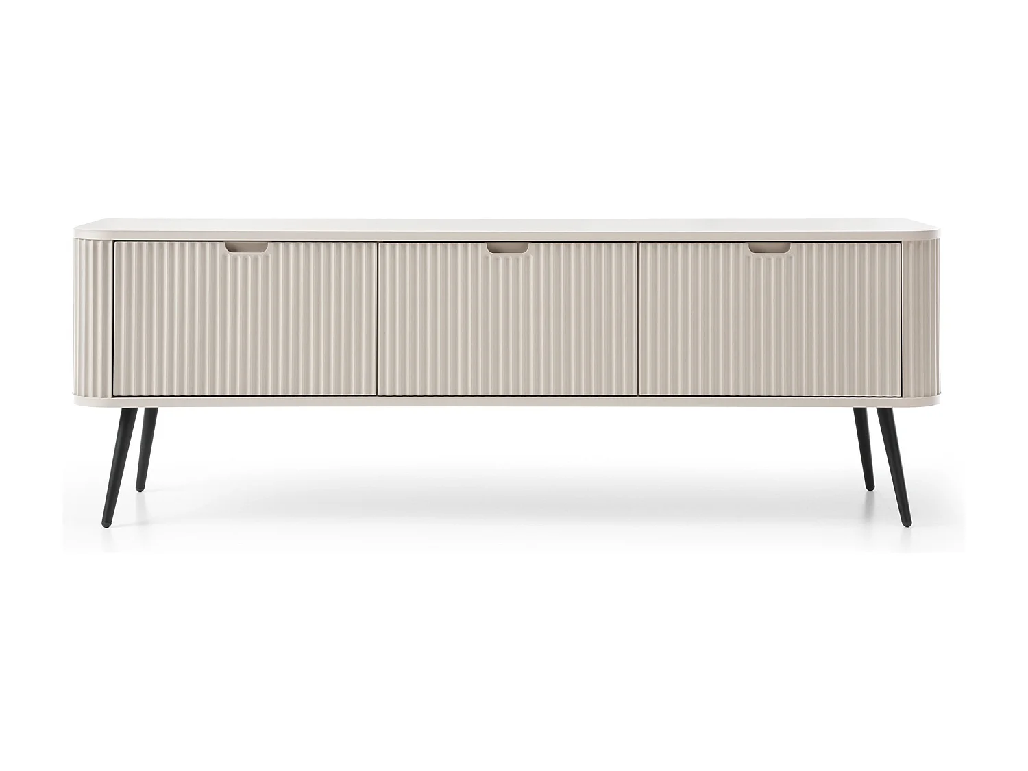TV-lowboard 170 cm Gerly - tv-meubel met 3 deuren, geribbelde fronten, metalen poten - beige + zwart
