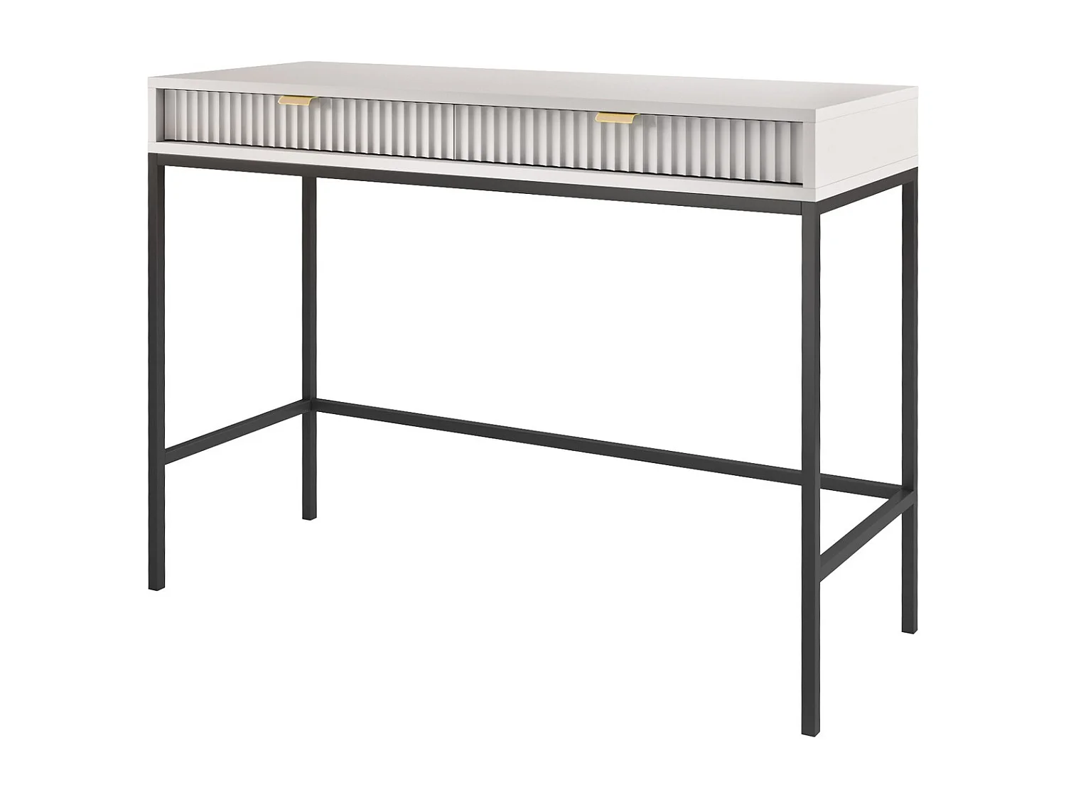 Table console 100 cm Galla - 2 tiroirs, console de chambre, Gris + Noir