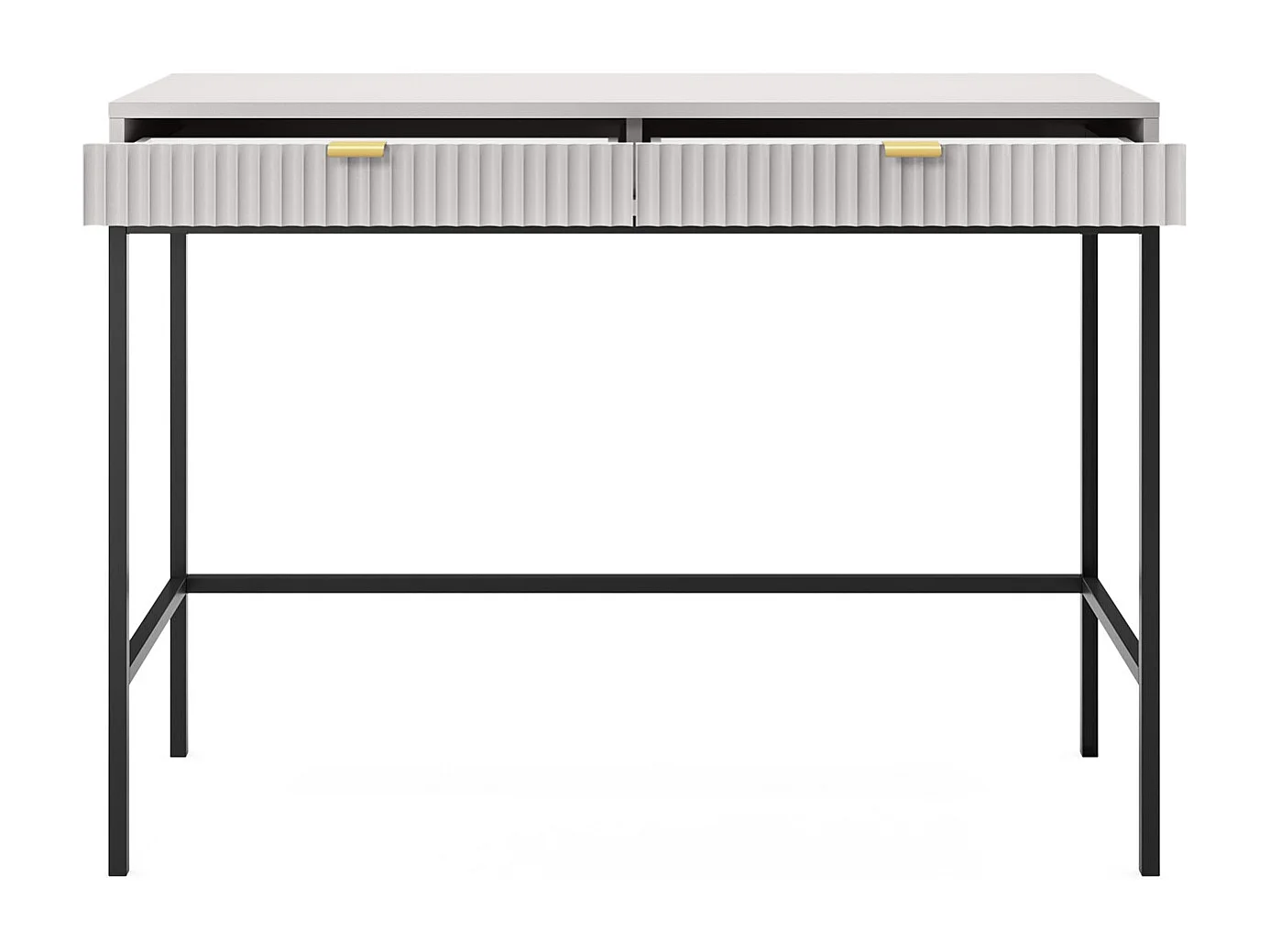 Table console 100 cm Galla - 2 tiroirs, console de chambre, Gris + Noir