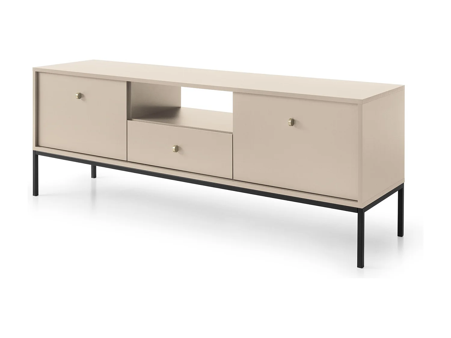 TV-Lowboard 150 cm Monti - TV Shrank mit Schublade auf Beinen, 2 Türen - Beige + Schwarz