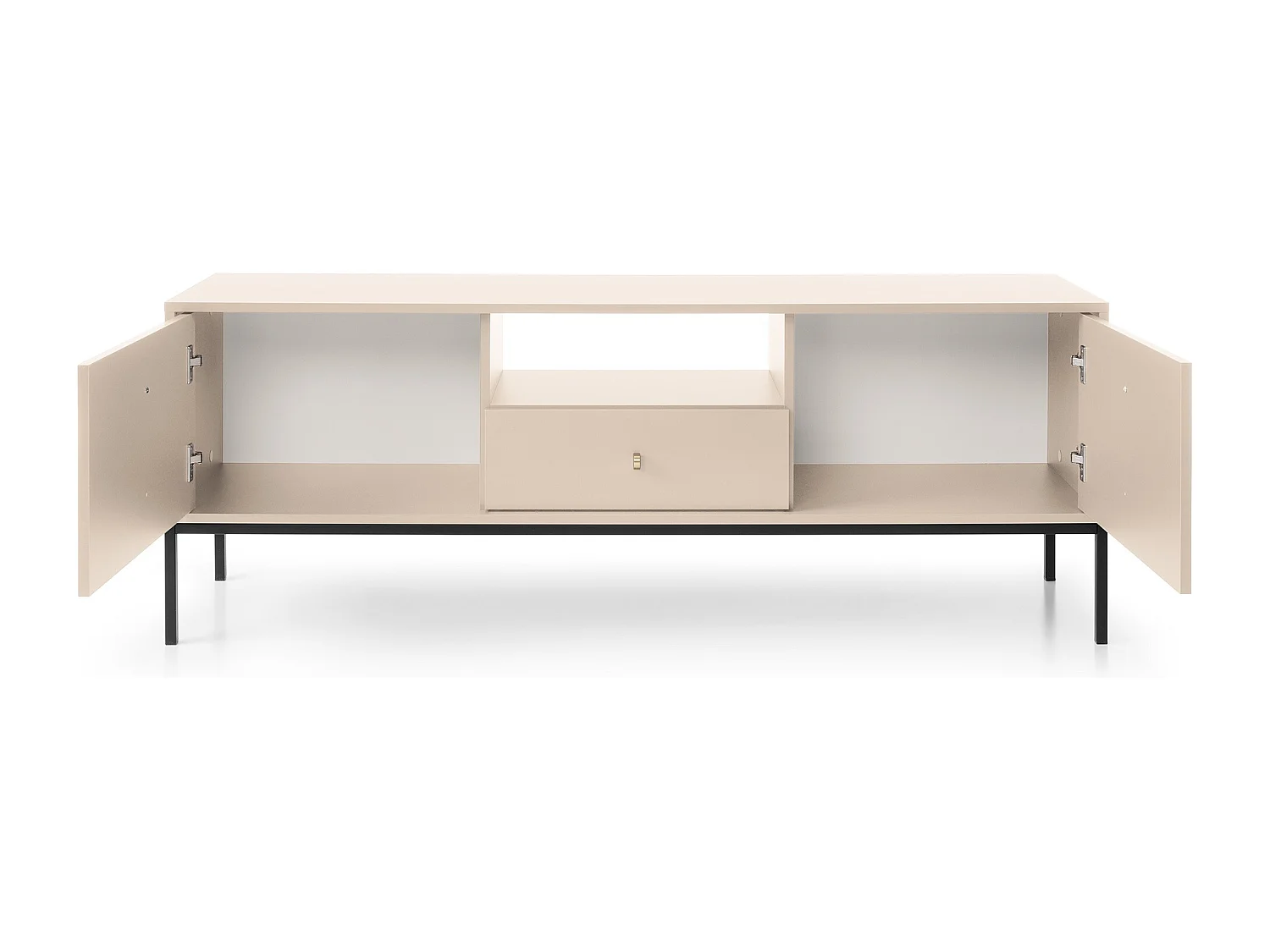 TV-Lowboard 150 cm Monti - TV Shrank mit Schublade auf Beinen, 2 Türen - Beige + Schwarz
