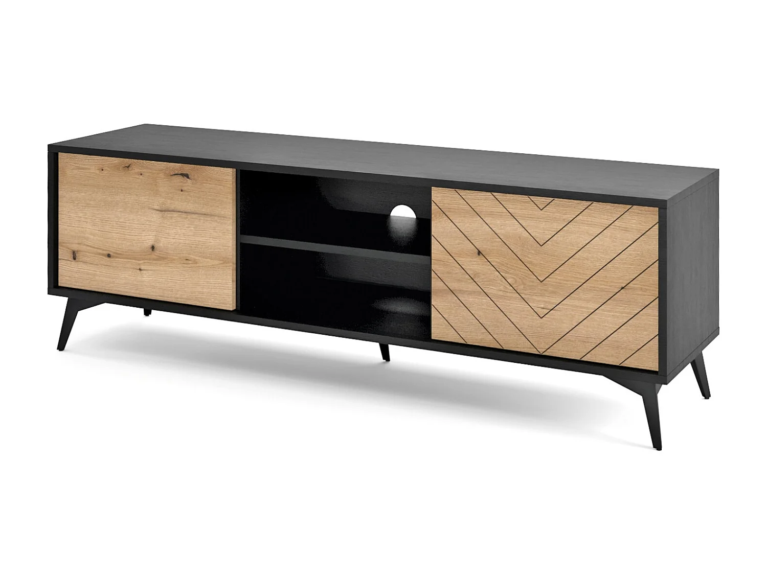 Meuble TV 150 cm Emerald - meuble TV style loft sur pieds, 2 portes, chêne Evoke