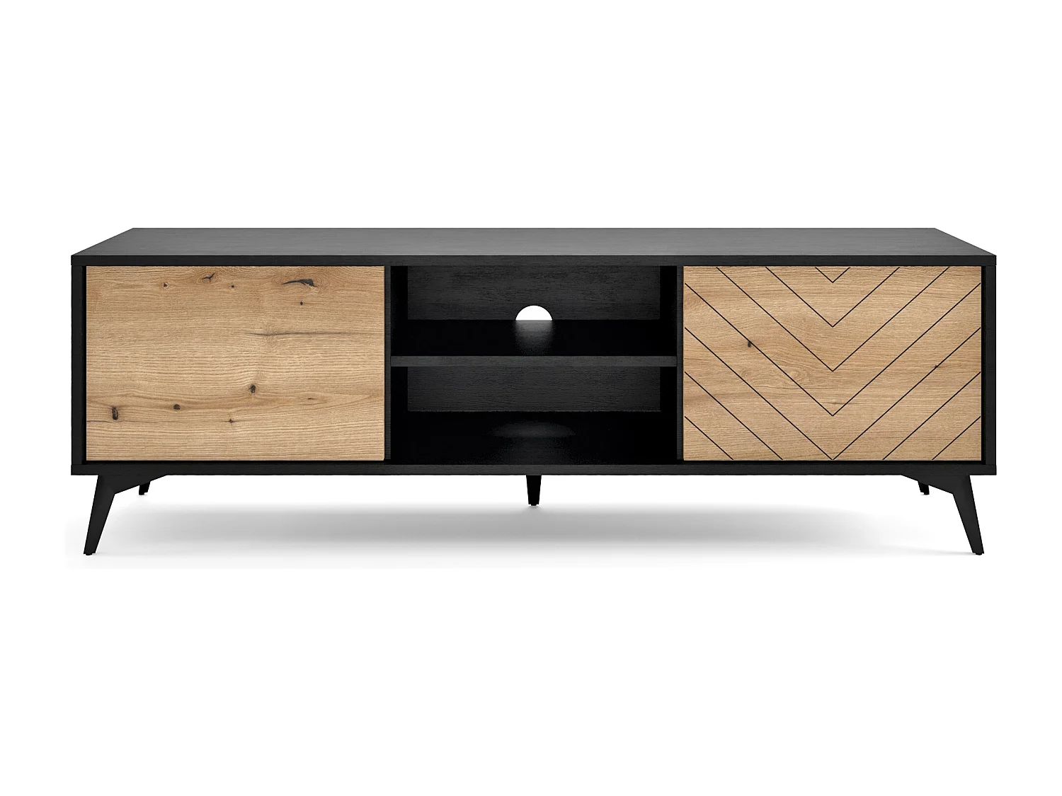 Meuble TV 150 cm Emerald - meuble TV style loft sur pieds, 2 portes, chêne Evoke