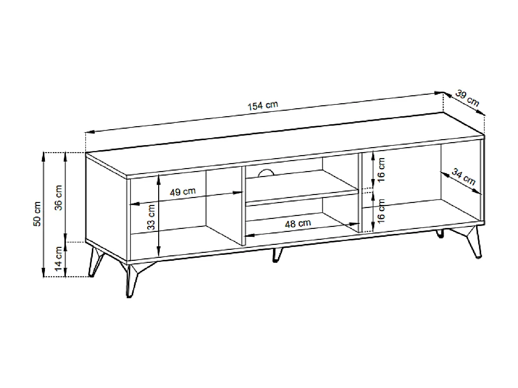 Meuble TV 150 cm Emerald - meuble TV style loft sur pieds, 2 portes, chêne Evoke