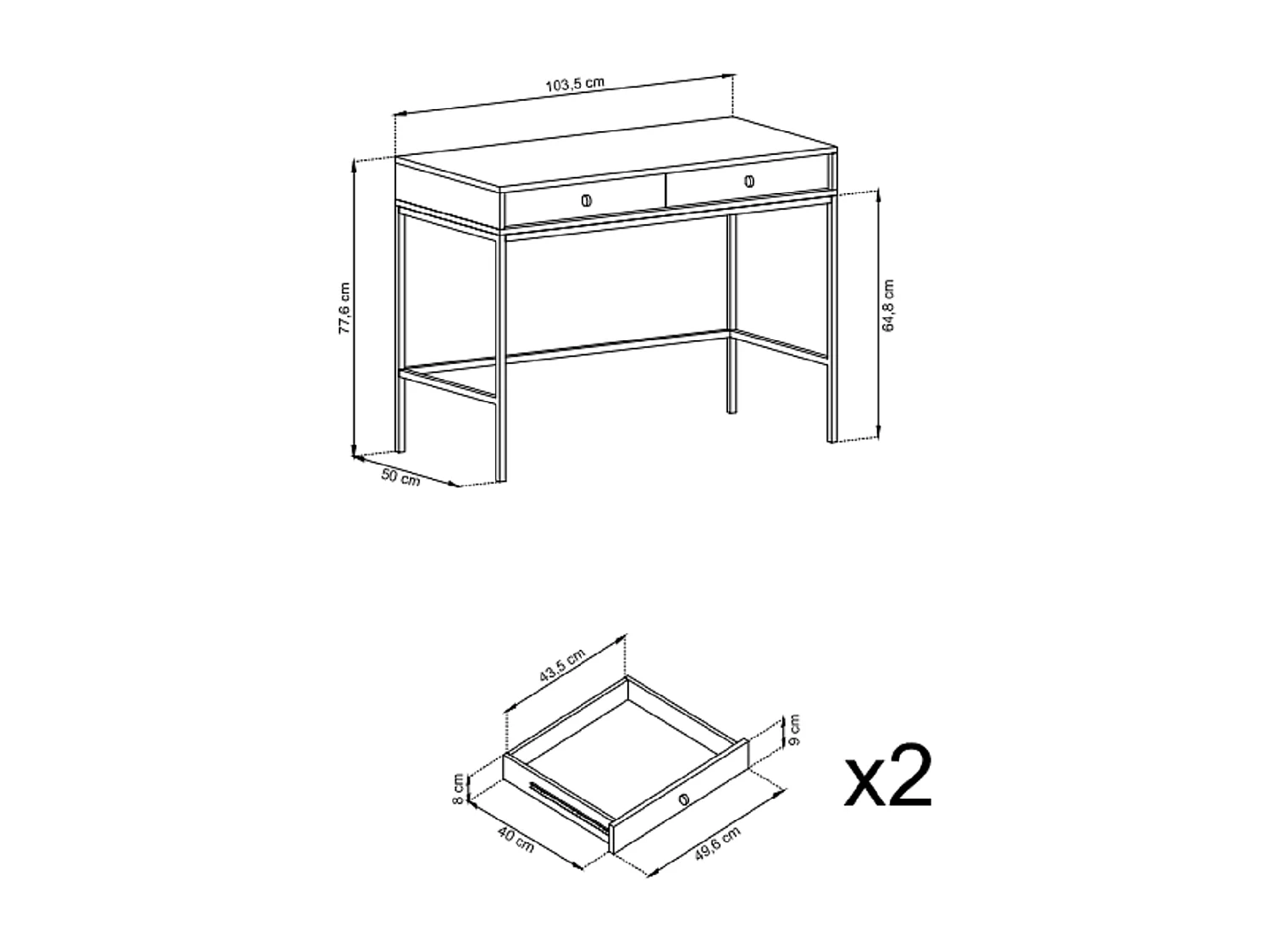 Kaptafel 100 cm Monti - twee lades, consoletafel, beige + goud