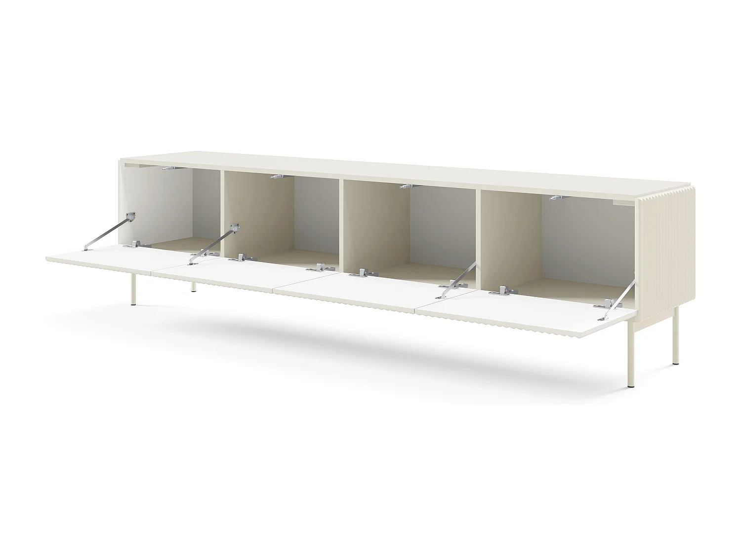 TV-meubel met geribbelde fronten 195 cm Galiano op poten - 4 deuren, tv-meubel voor de woonkamer - kasjmier