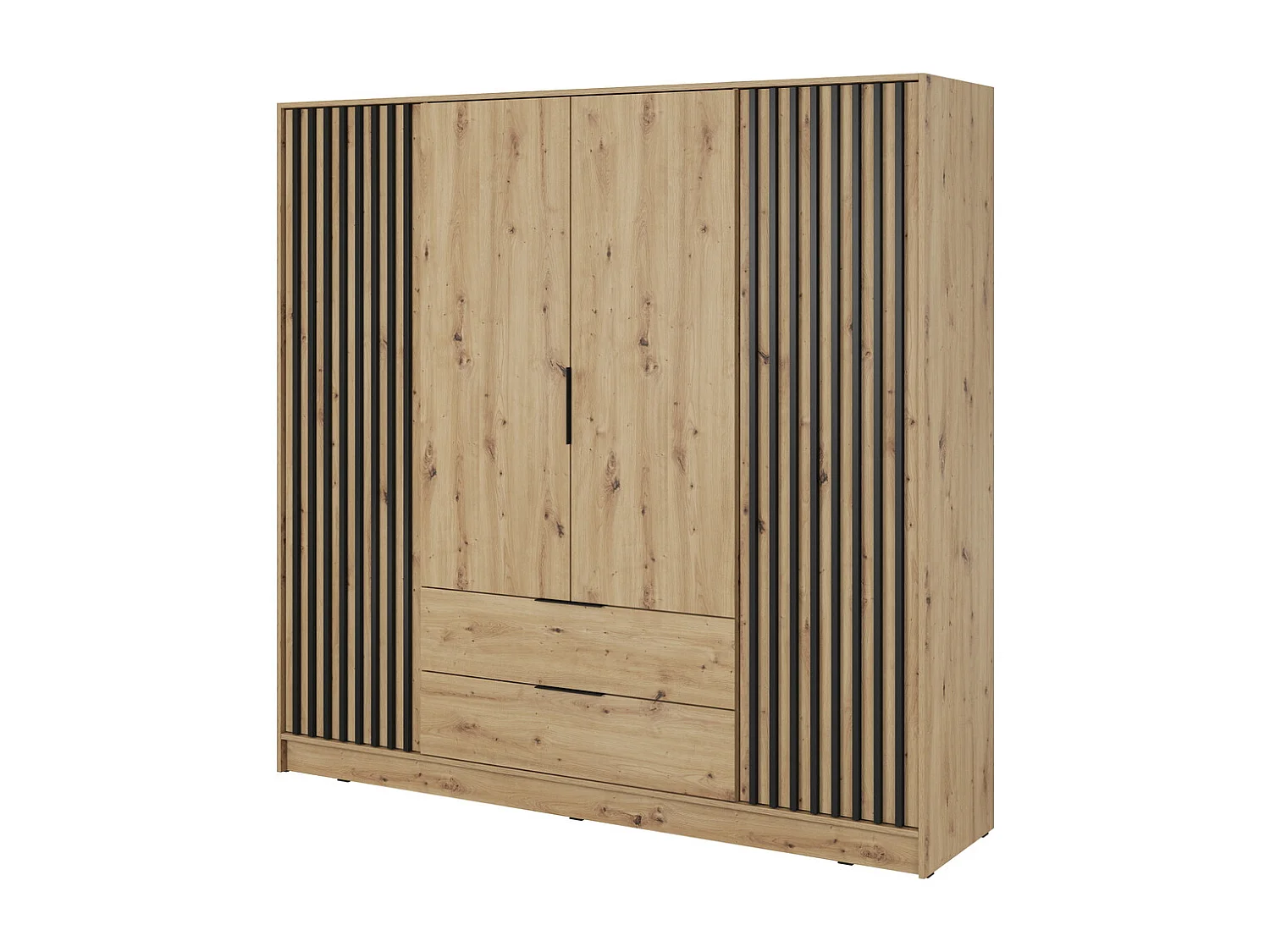 Draaideurkast 200 cm Fioro - kast met lamellen, 2 lades - Artisan eiken