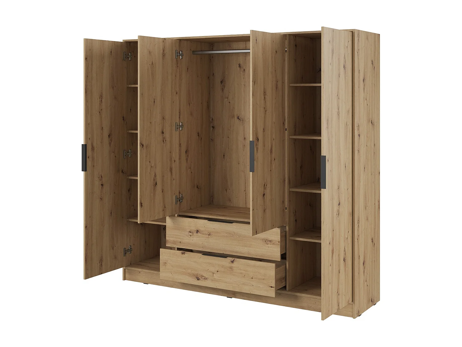 Draaideurkast 200 cm Kalma 4D - vierdeurs kast met lades voor de woonkamer, slaapkamer - Artisan eiken