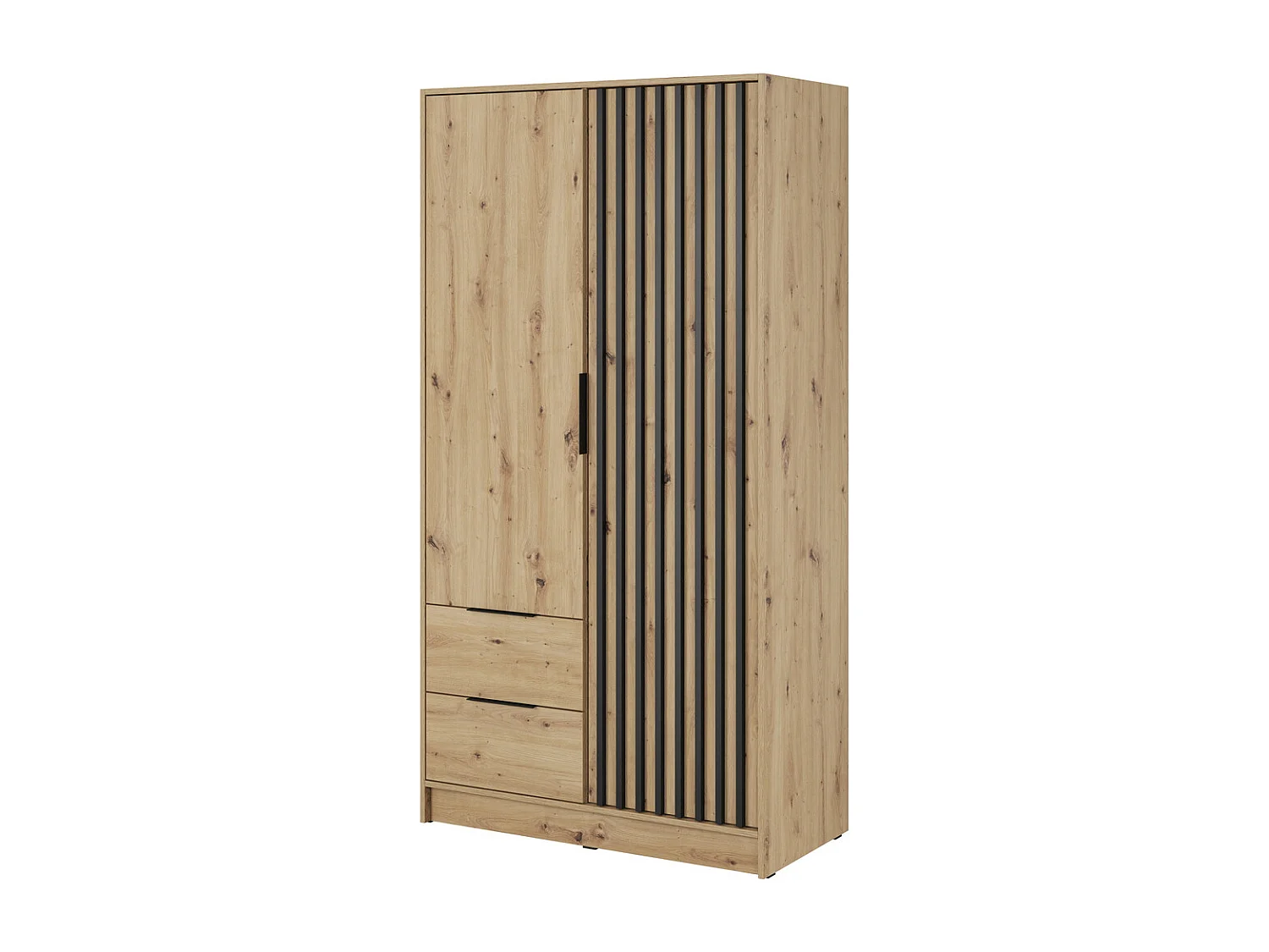Draaideurkast 100 cm Fioro - tweedelige kast met lamellen, 2 lades - Artisan eiken