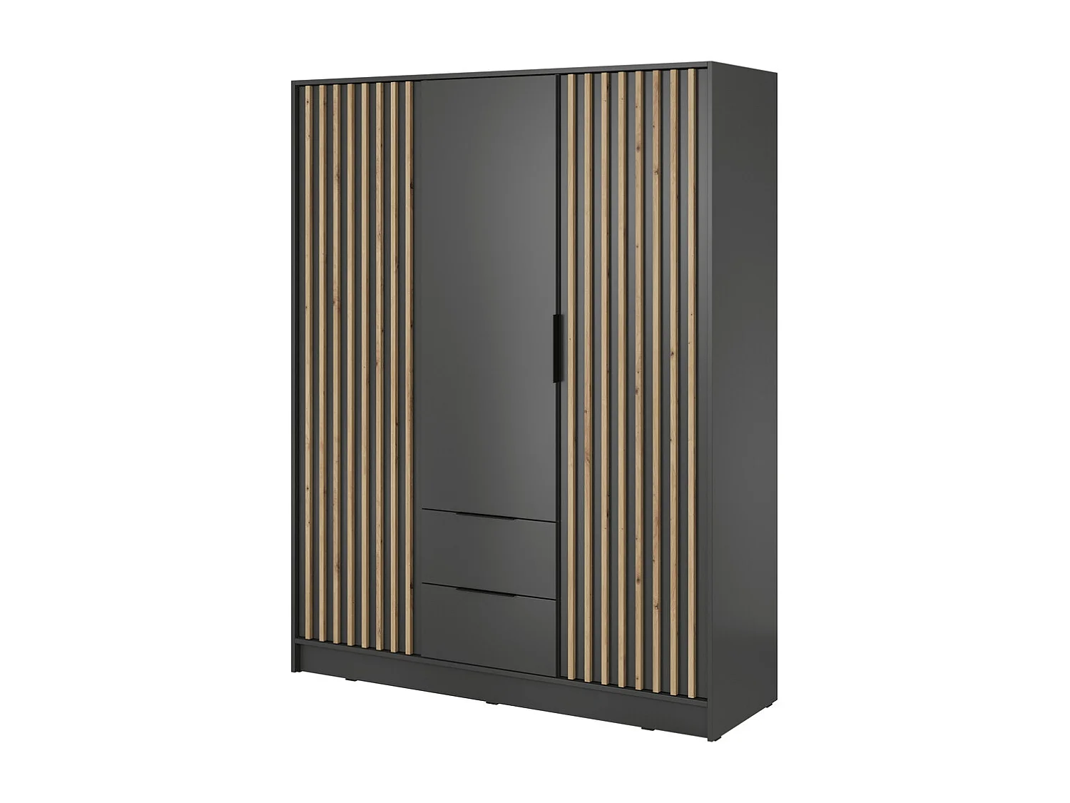 Draaideurkast 150 cm Fioro - kast met lamellen, 2 lades - grafiet