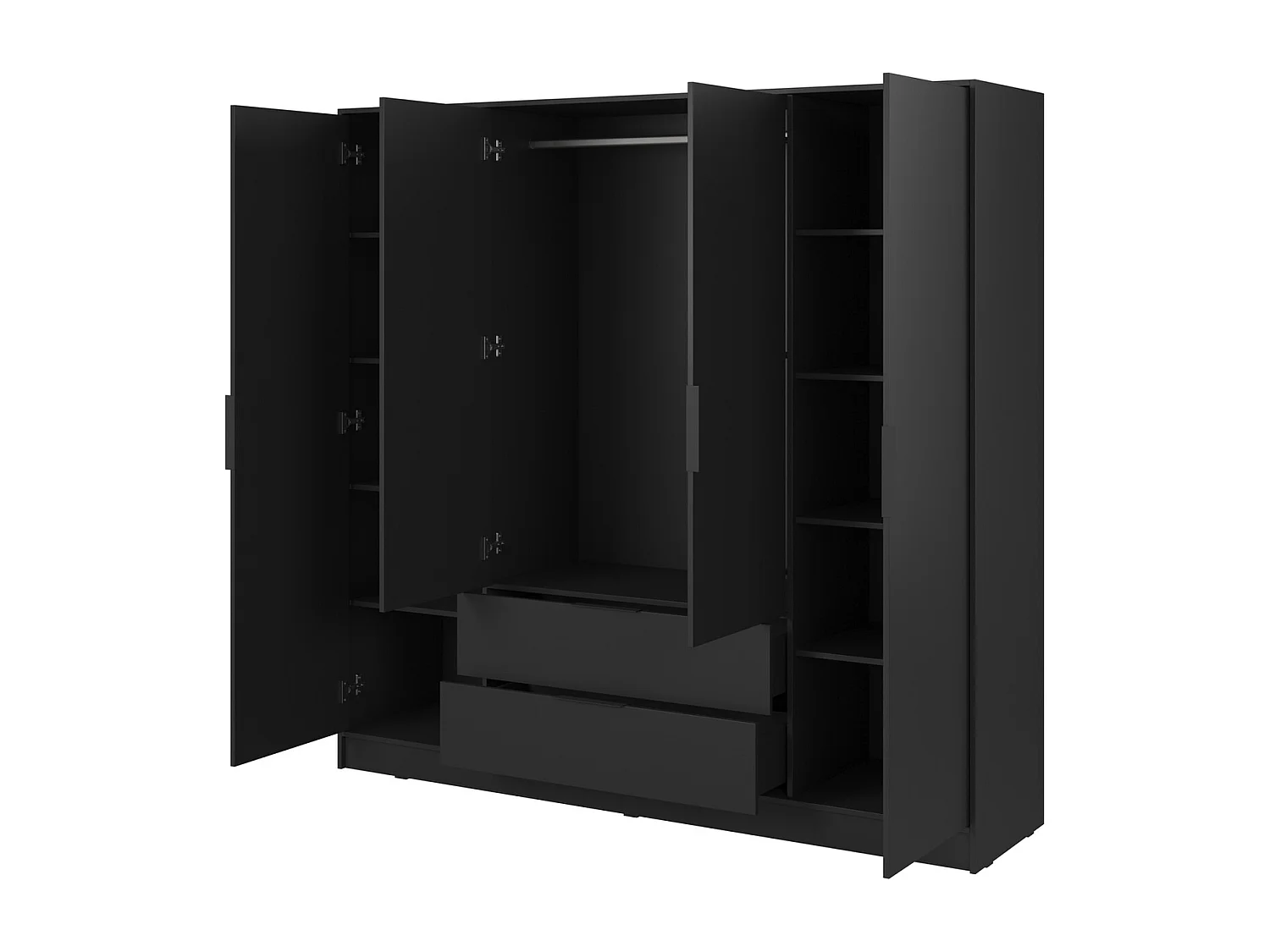 Draaideurkast 200 cm Kalma 4D - vierdeurs kast met lades voor de woonkamer, slaapkamer - zwart